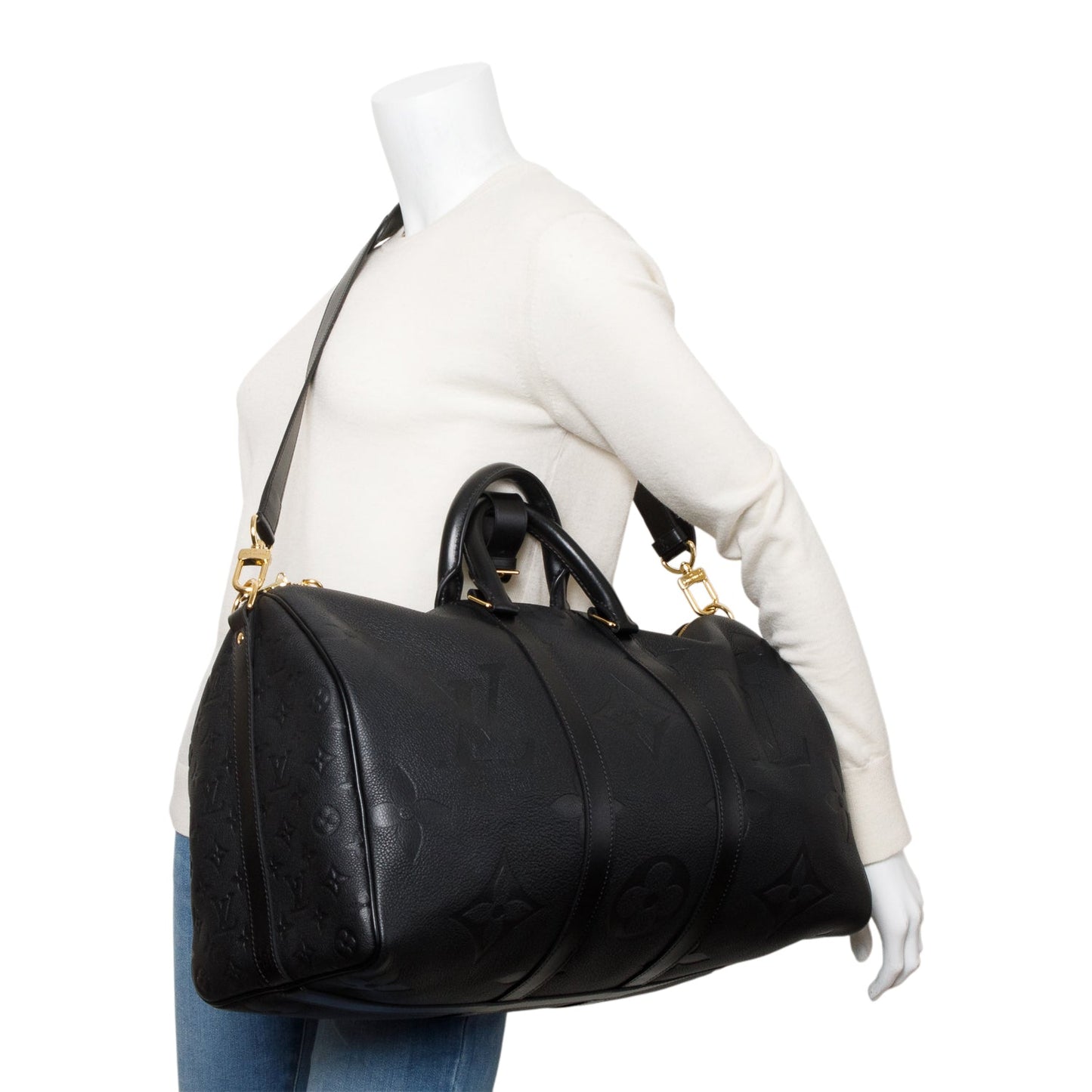 Louis Vuitton Black Embossed Monogram Giant Leather Keepall Bandouliere 45