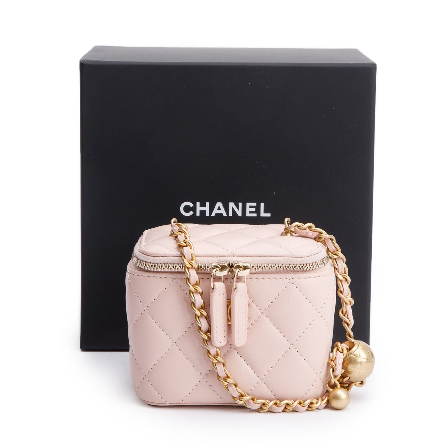 Chanel 2024 Pink Calfskin Leather Mini Pearl Crush Vanity Case