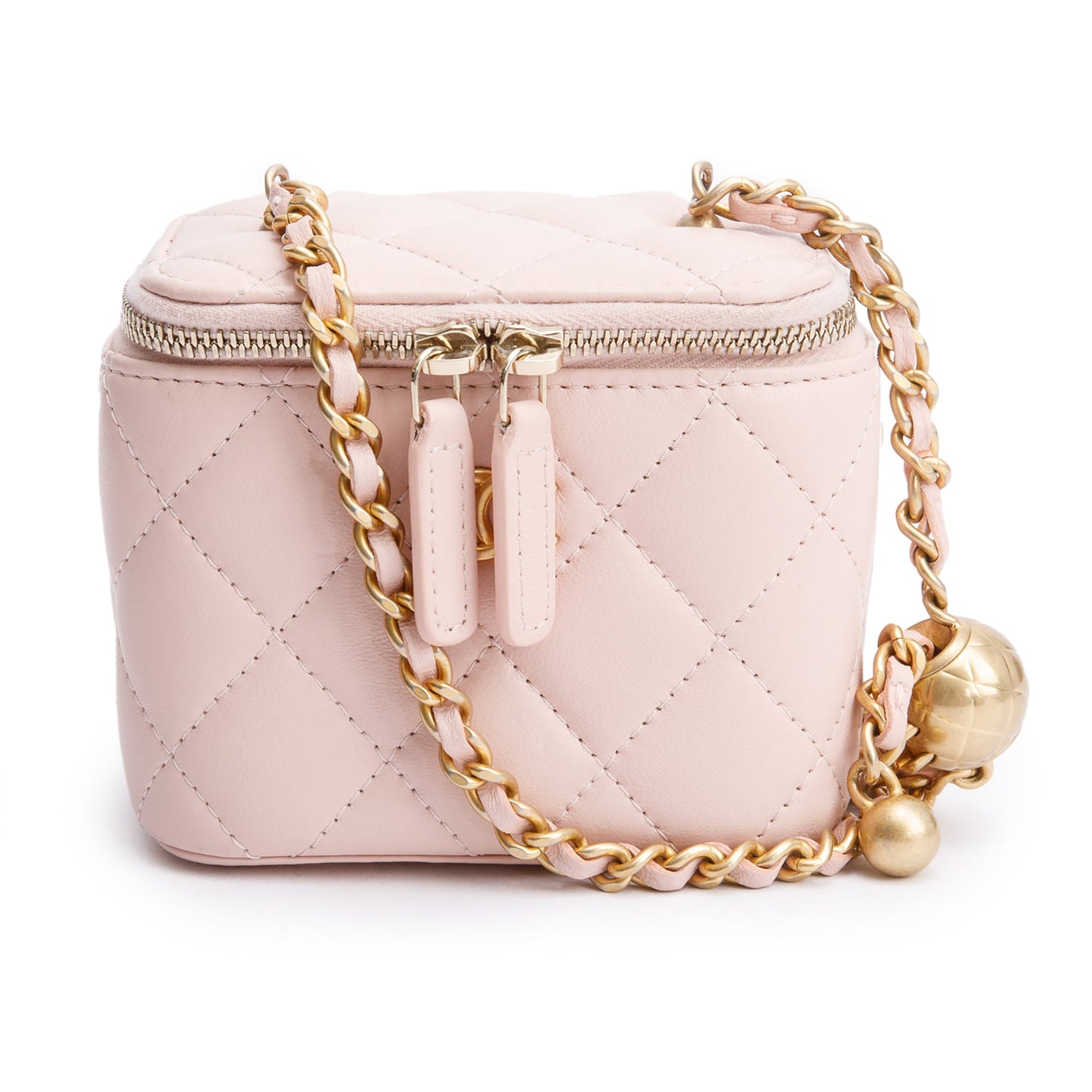 Chanel 2024 Pink Calfskin Leather Mini Pearl Crush Vanity Case