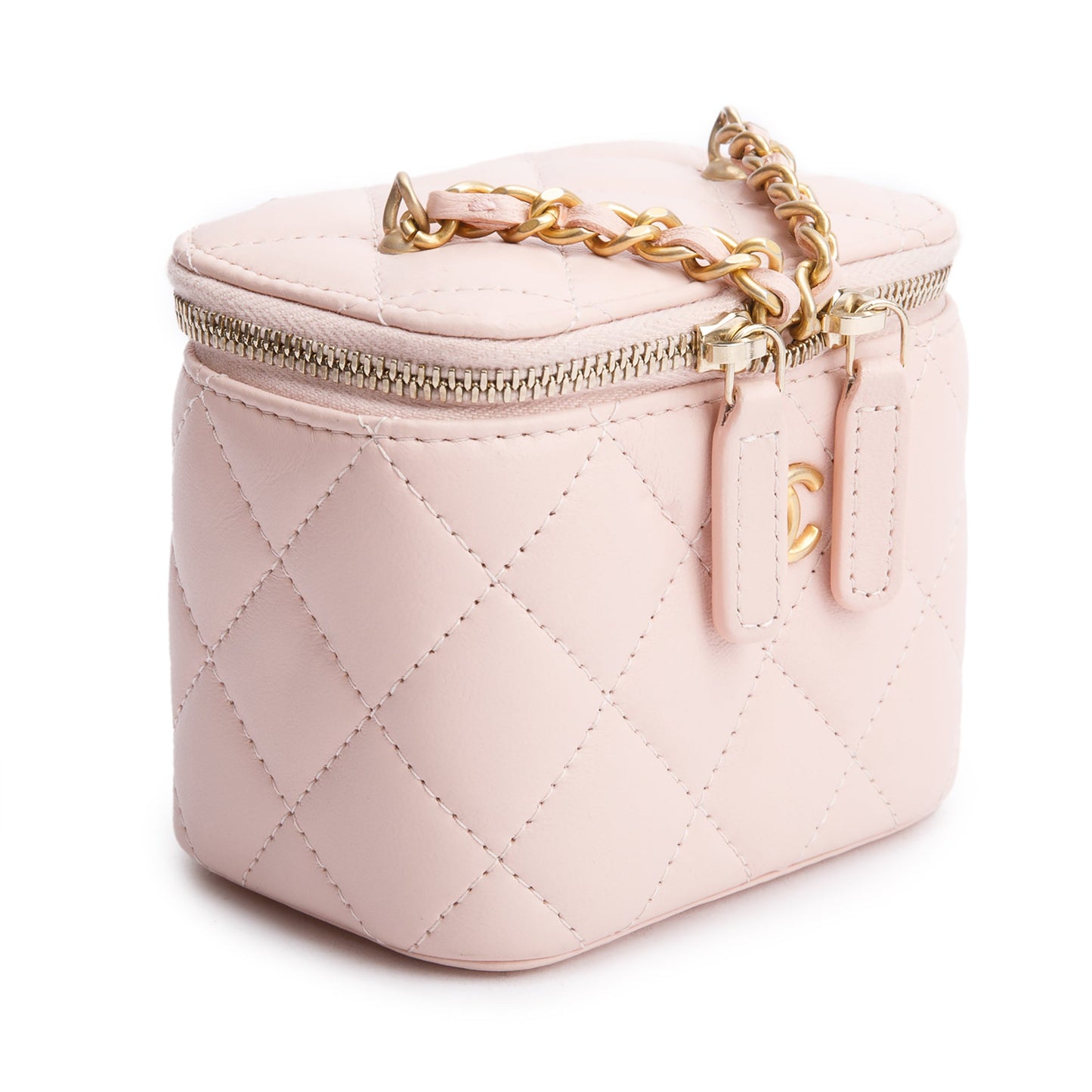 Chanel 2024 Pink Calfskin Leather Mini Pearl Crush Vanity Case