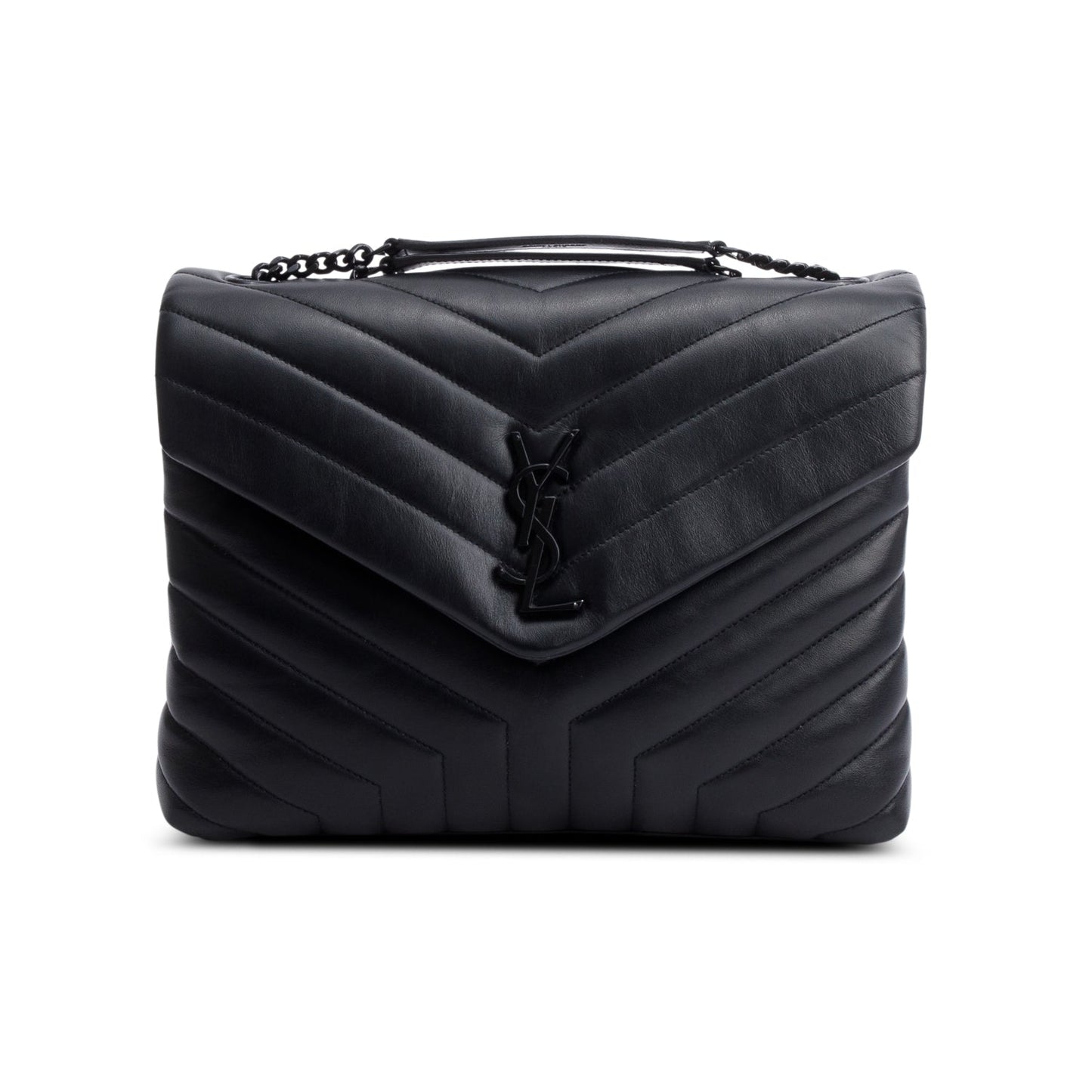 Saint Laurent Black Quilted Leather Medium Loulou Monogram Shoulder Bag