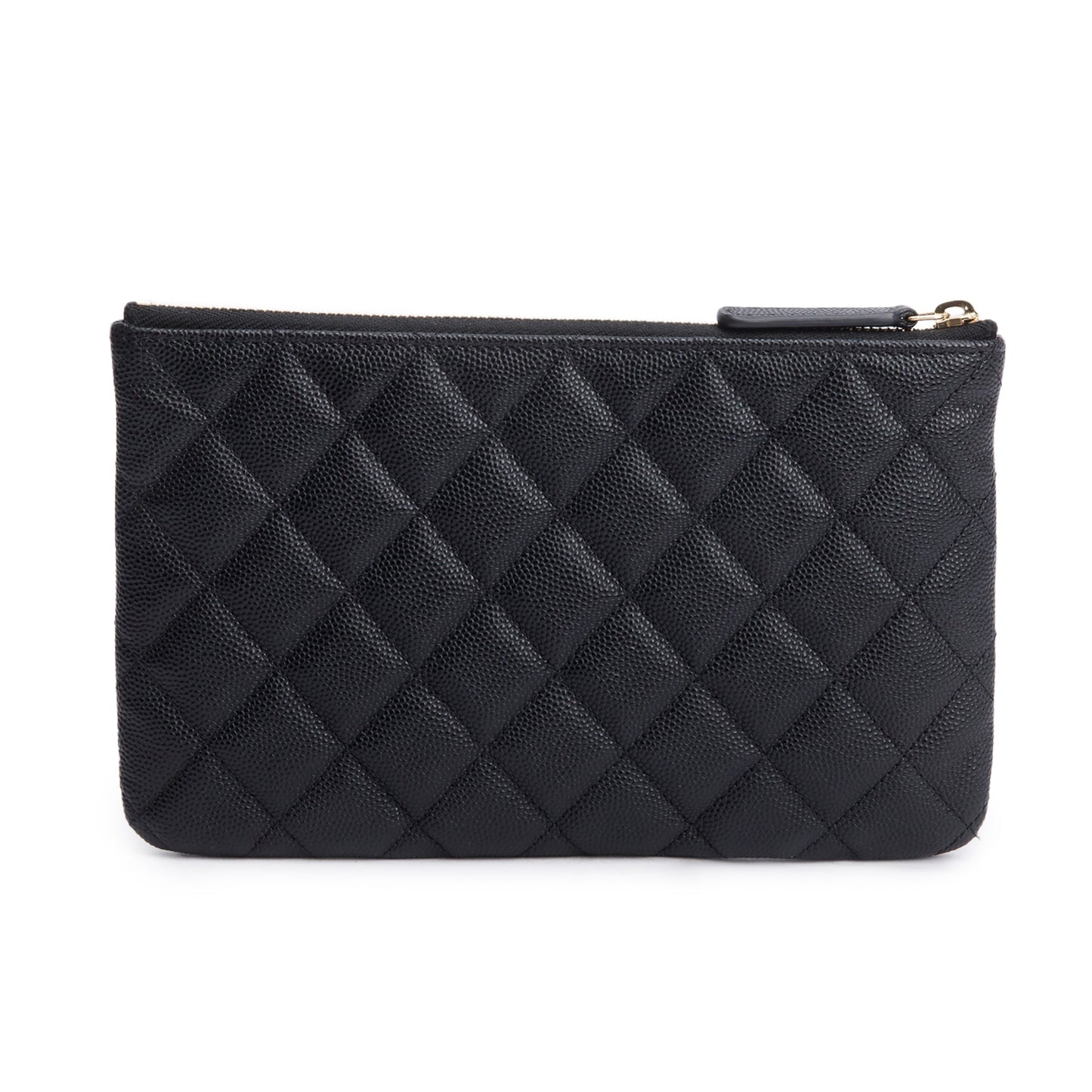 Chanel 2021 Black Quilted Caviar Leather Small O-Case Clutch