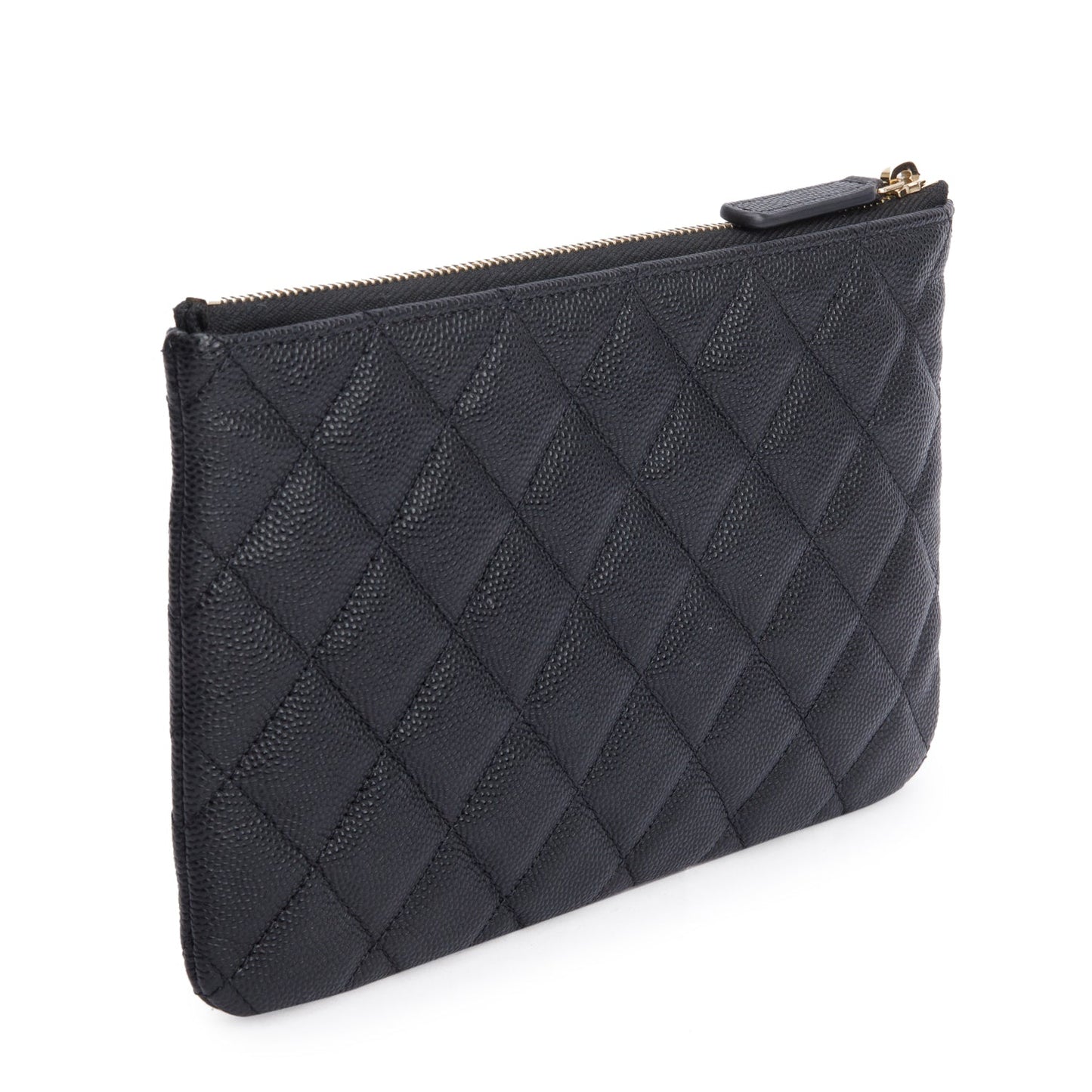 Chanel 2021 Black Quilted Caviar Leather Small O-Case Clutch