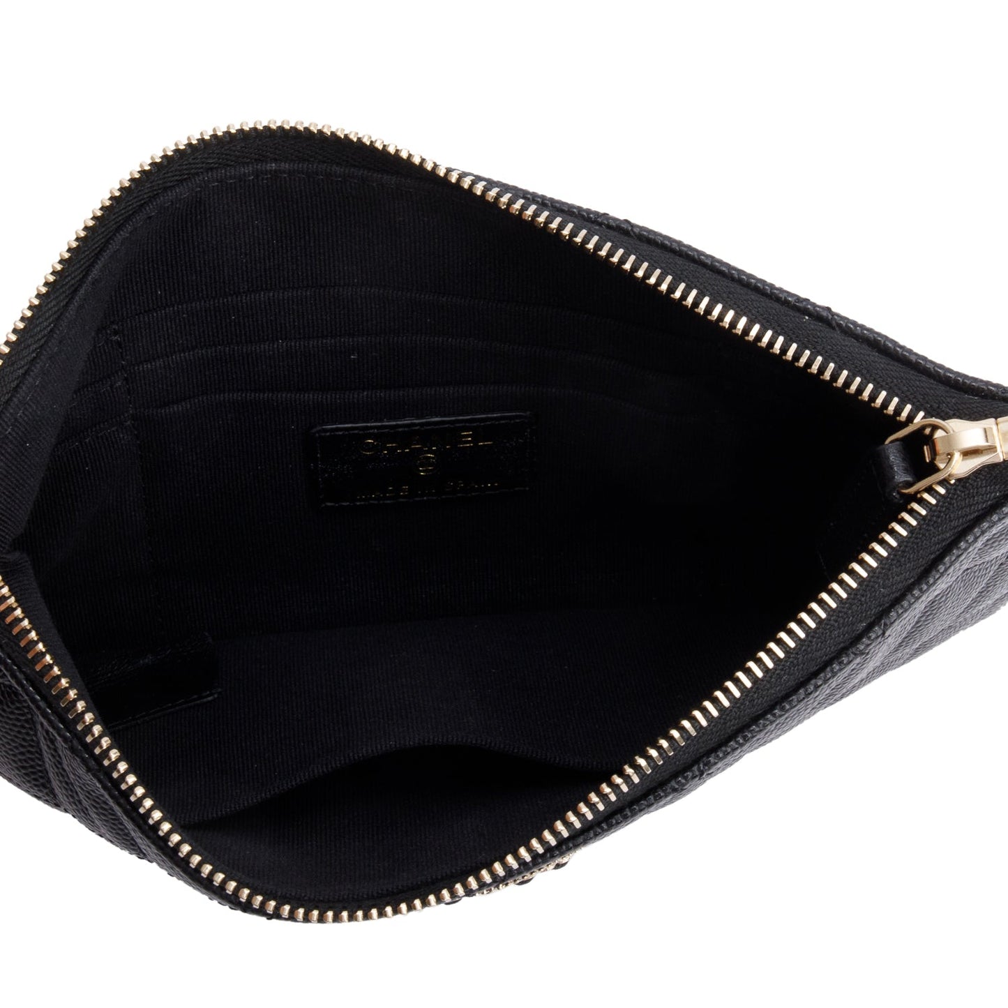 Chanel 2021 Black Quilted Caviar Leather Small O-Case Clutch