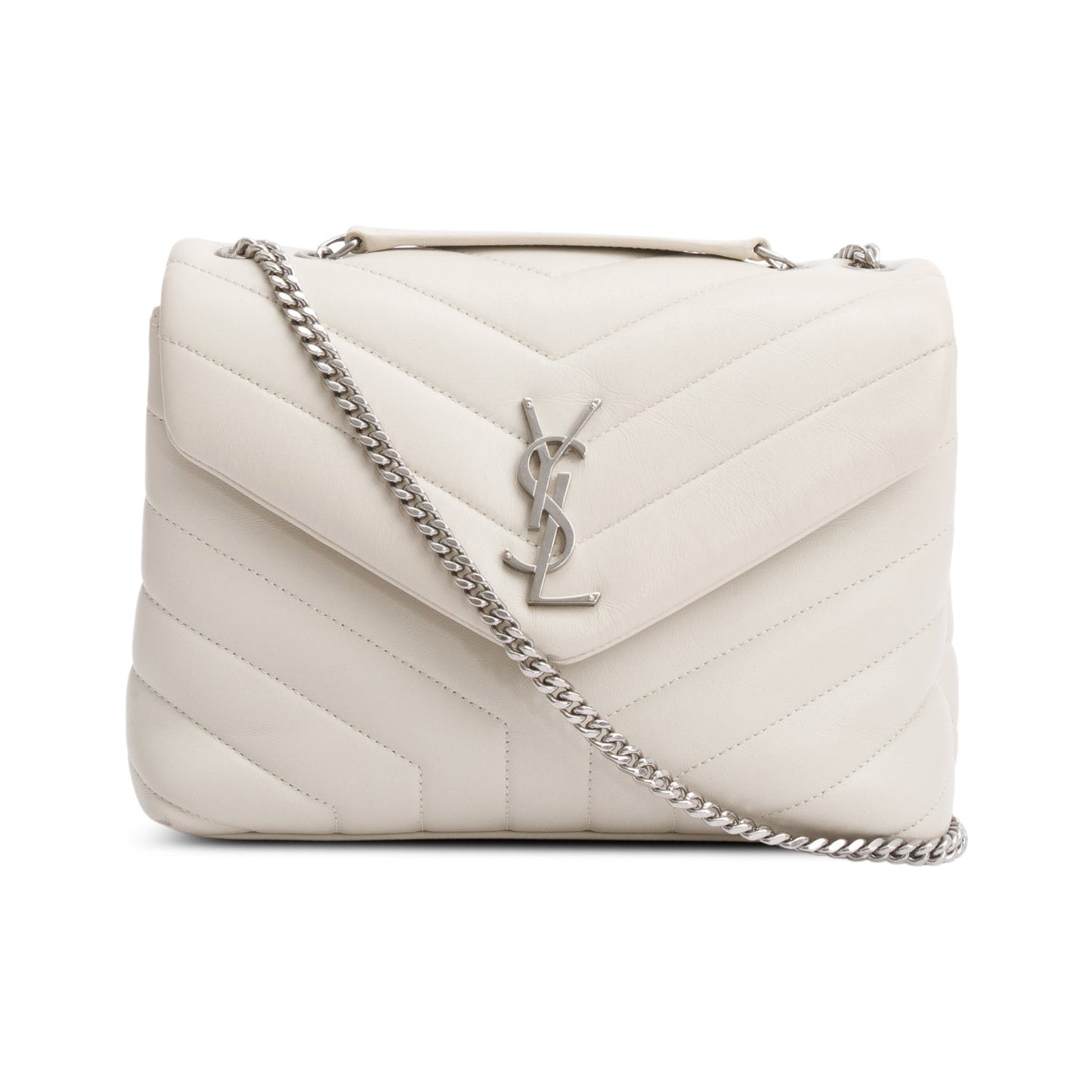 Saint Laurent 2022 White Y Quilted Leather Small Loulou Shoulder Bag