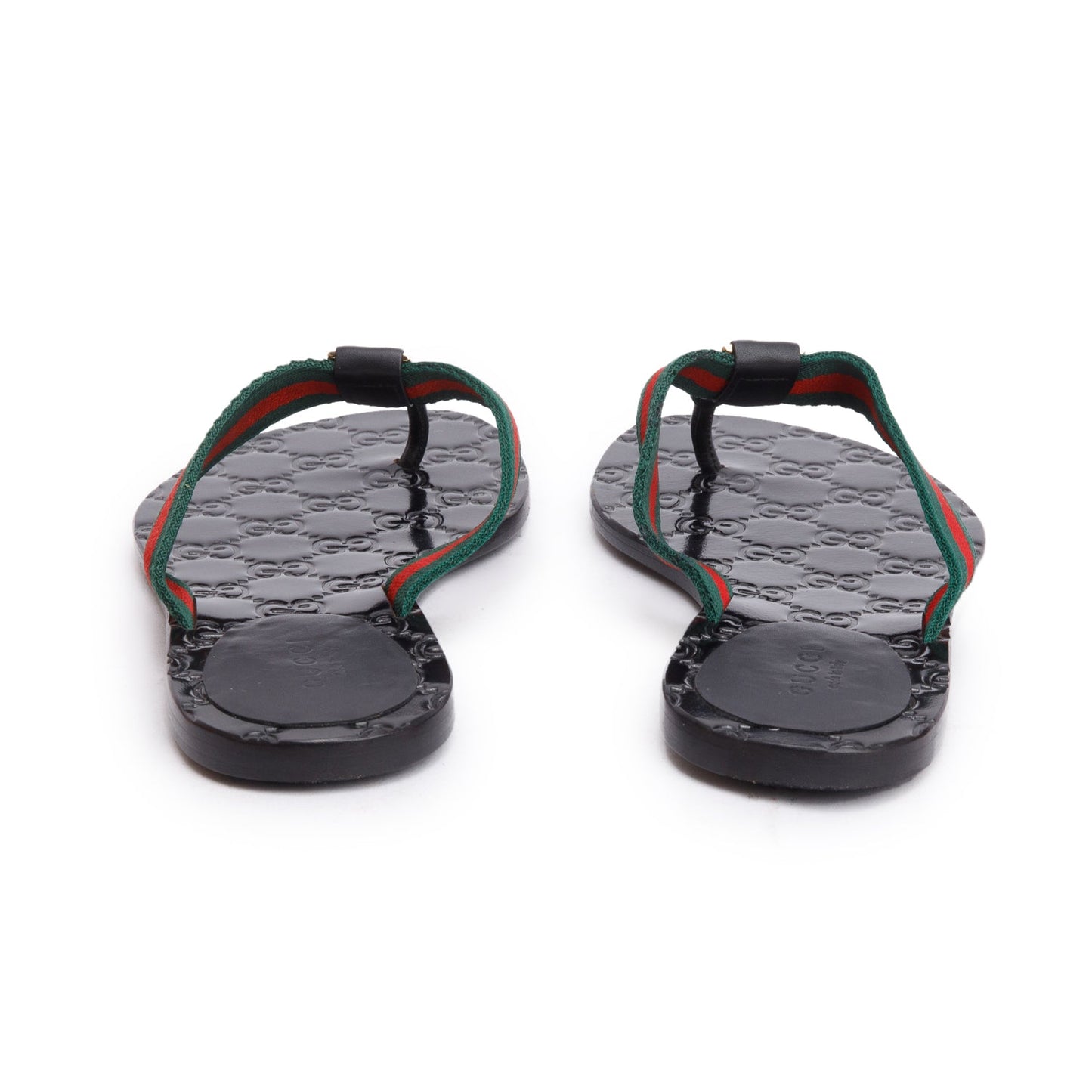 Gucci Black Signature Leather Web Interlocking G Thong Sandals, Size 35.5