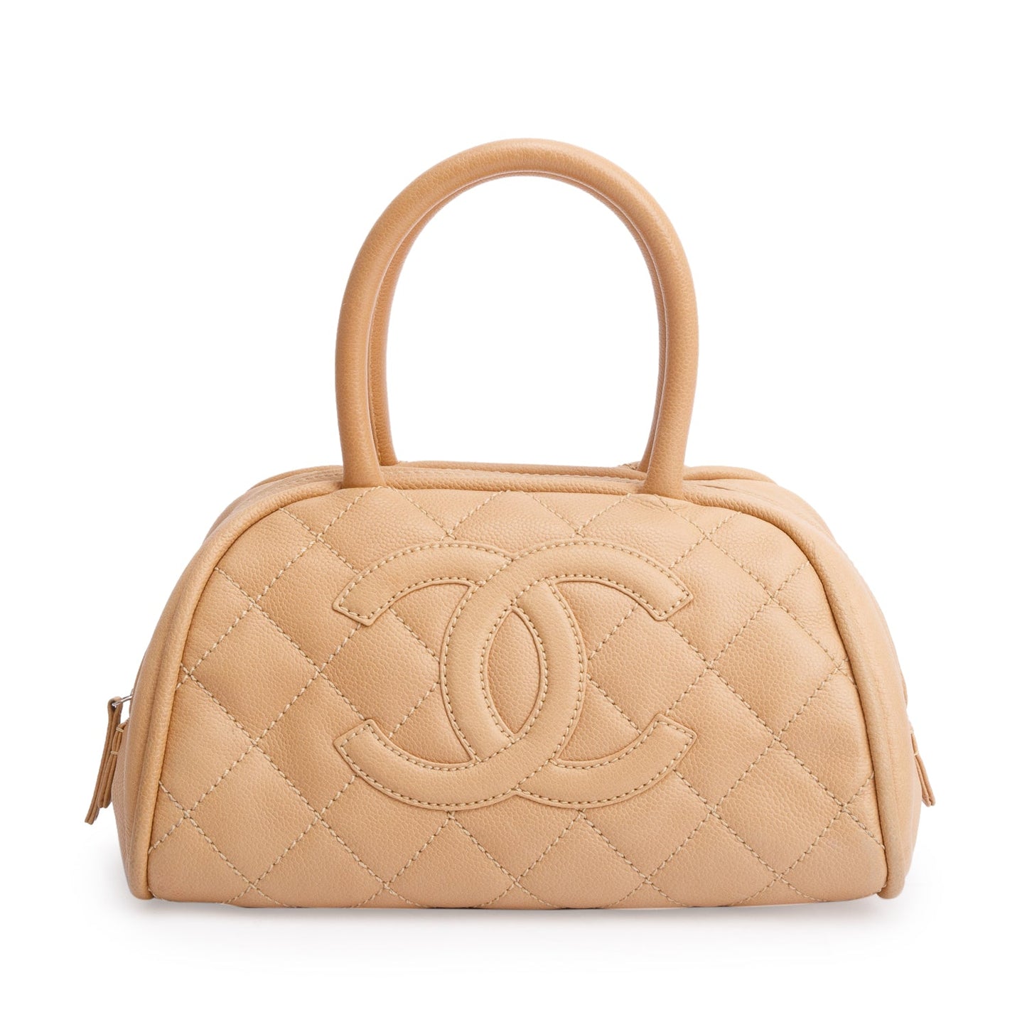 Chanel Beige Quilted Caviar Leather Small CC Timeless Bowler Bag