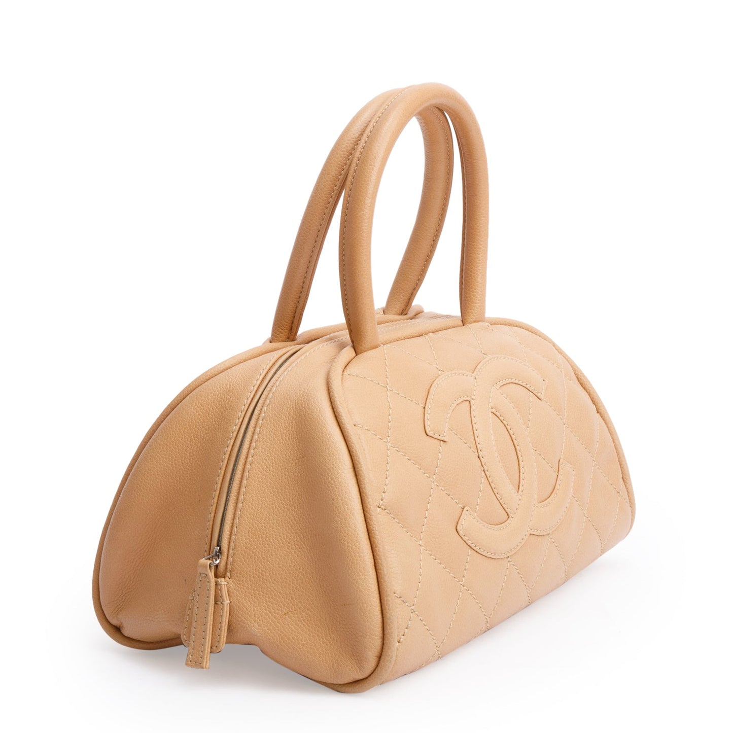 Chanel Beige Quilted Caviar Leather Small CC Timeless Bowler Bag