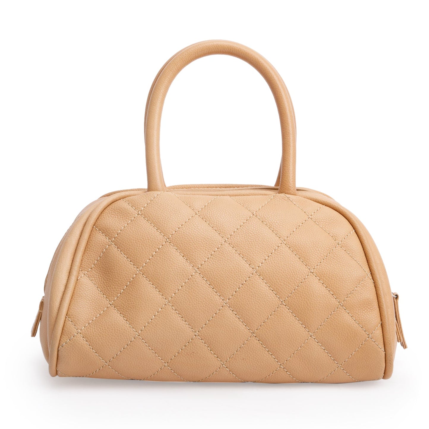 Chanel Beige Quilted Caviar Leather Small CC Timeless Bowler Bag