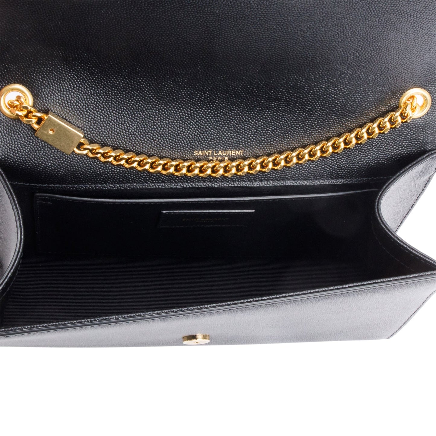 Saint Laurent 2022 Black Grain De Poudre Leather Medium Classic Monogram Kate Tassel Chain Bag