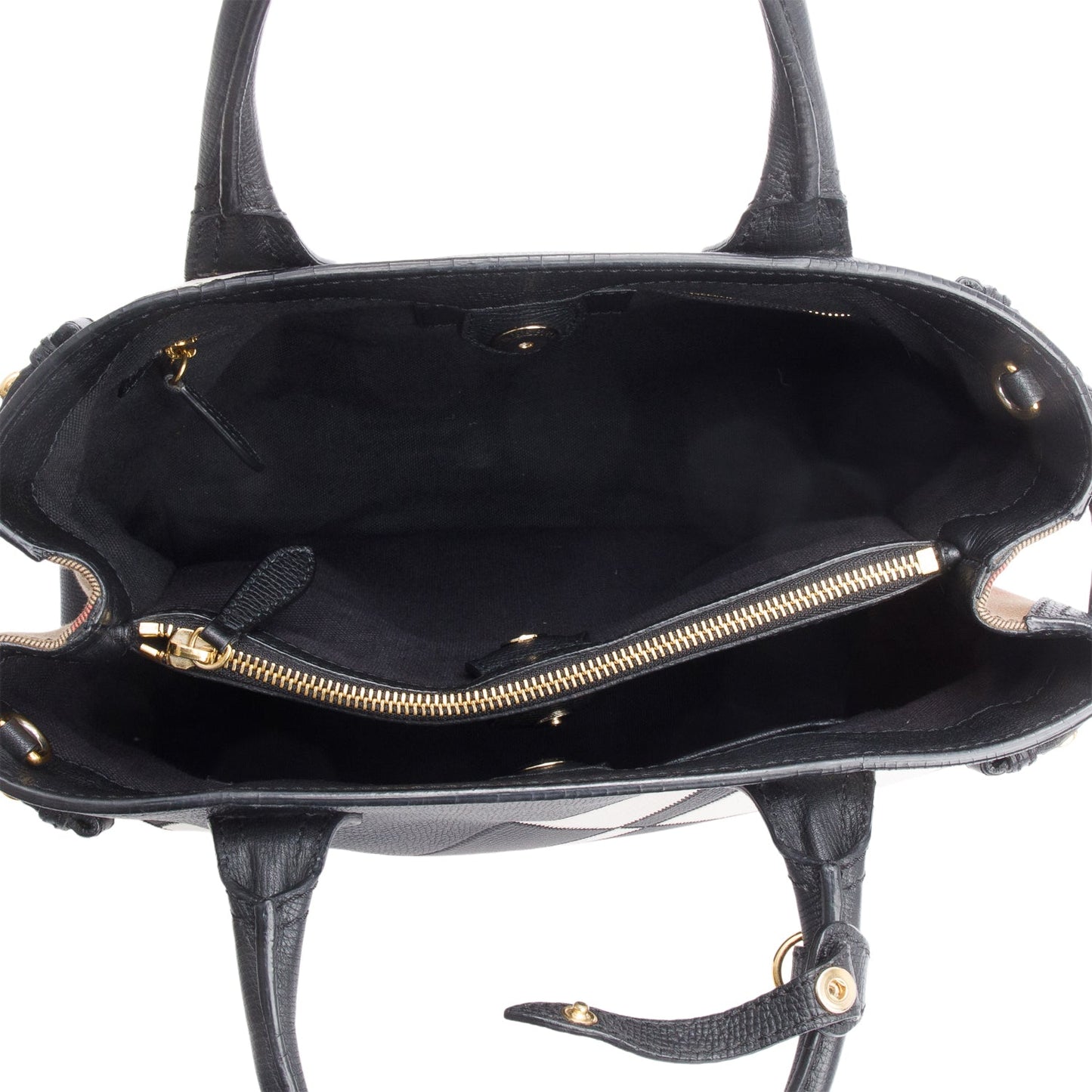 Burberry Black/White Calfskin Leather House Check Medium Patchwork Banner Tote