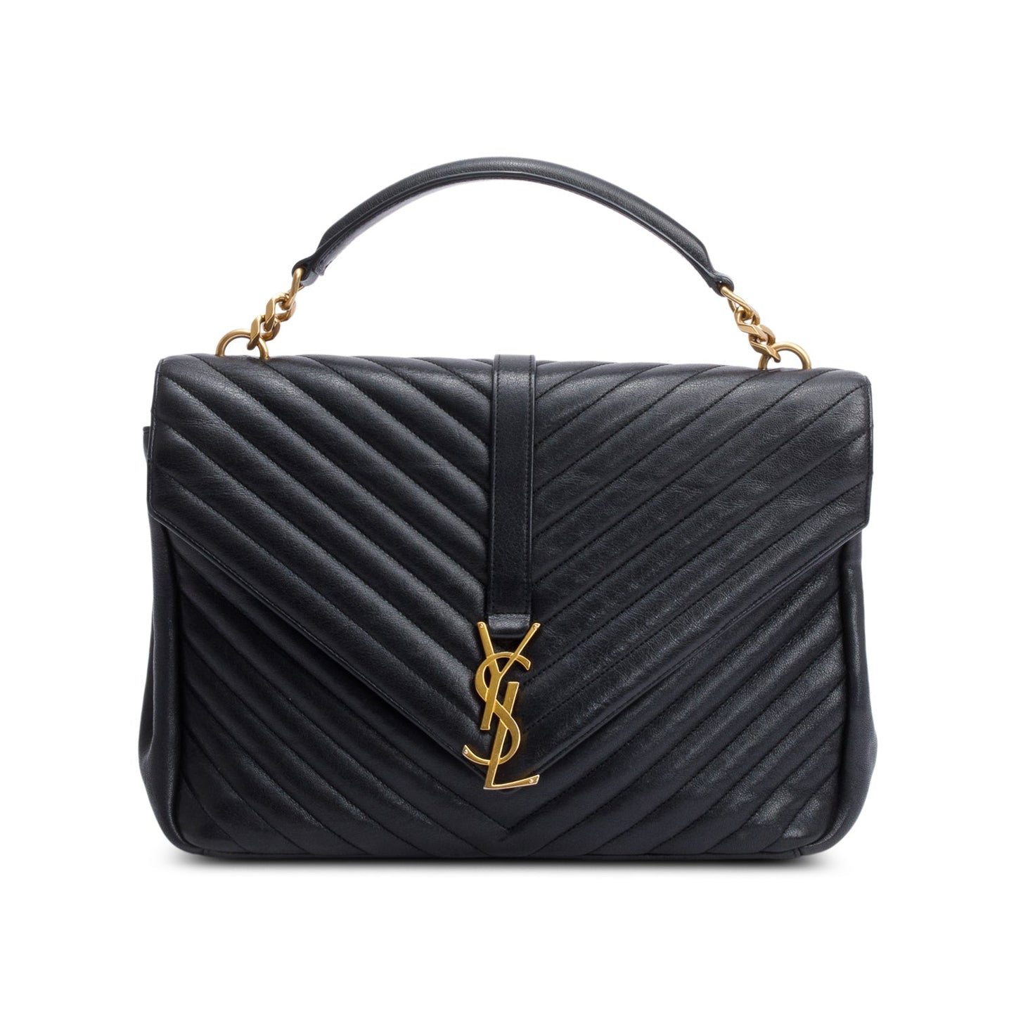 Saint Laurent Black Leather Large Chevron College Bag
