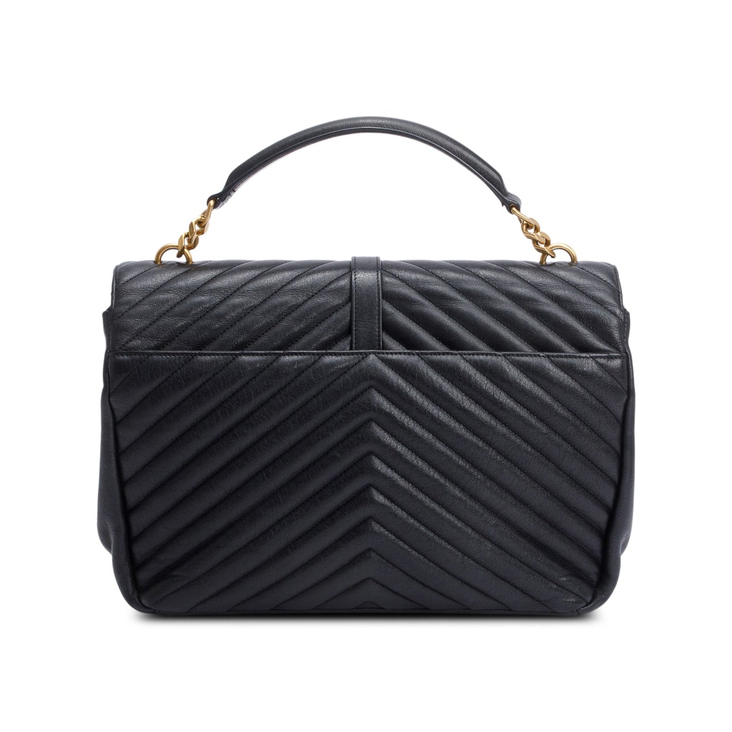 Saint Laurent Black Leather Large Chevron College Bag
