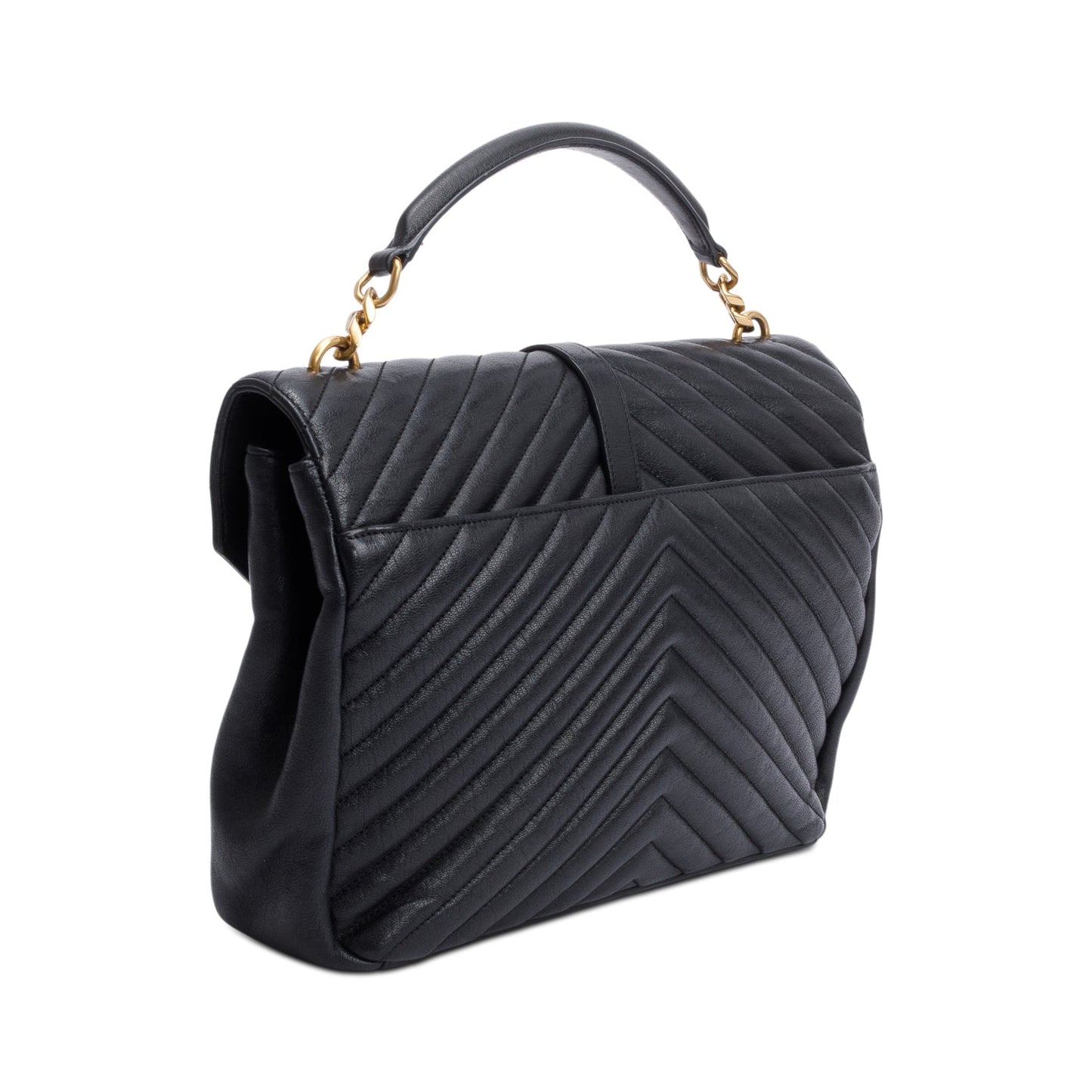 Saint Laurent Black Leather Large Chevron College Bag
