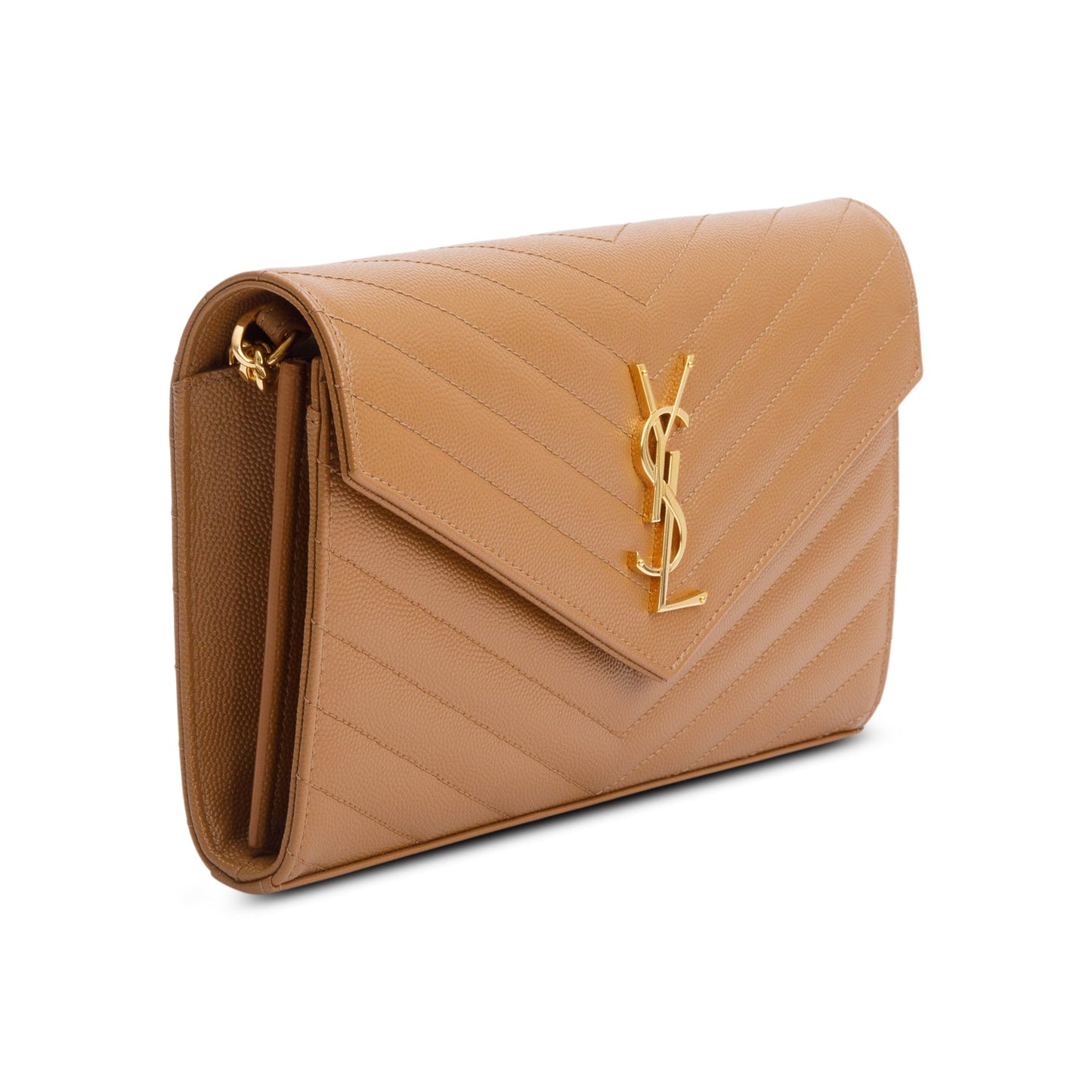 Saint Laurent Brown Cassandre Matelasse Envelope Chain Wallet