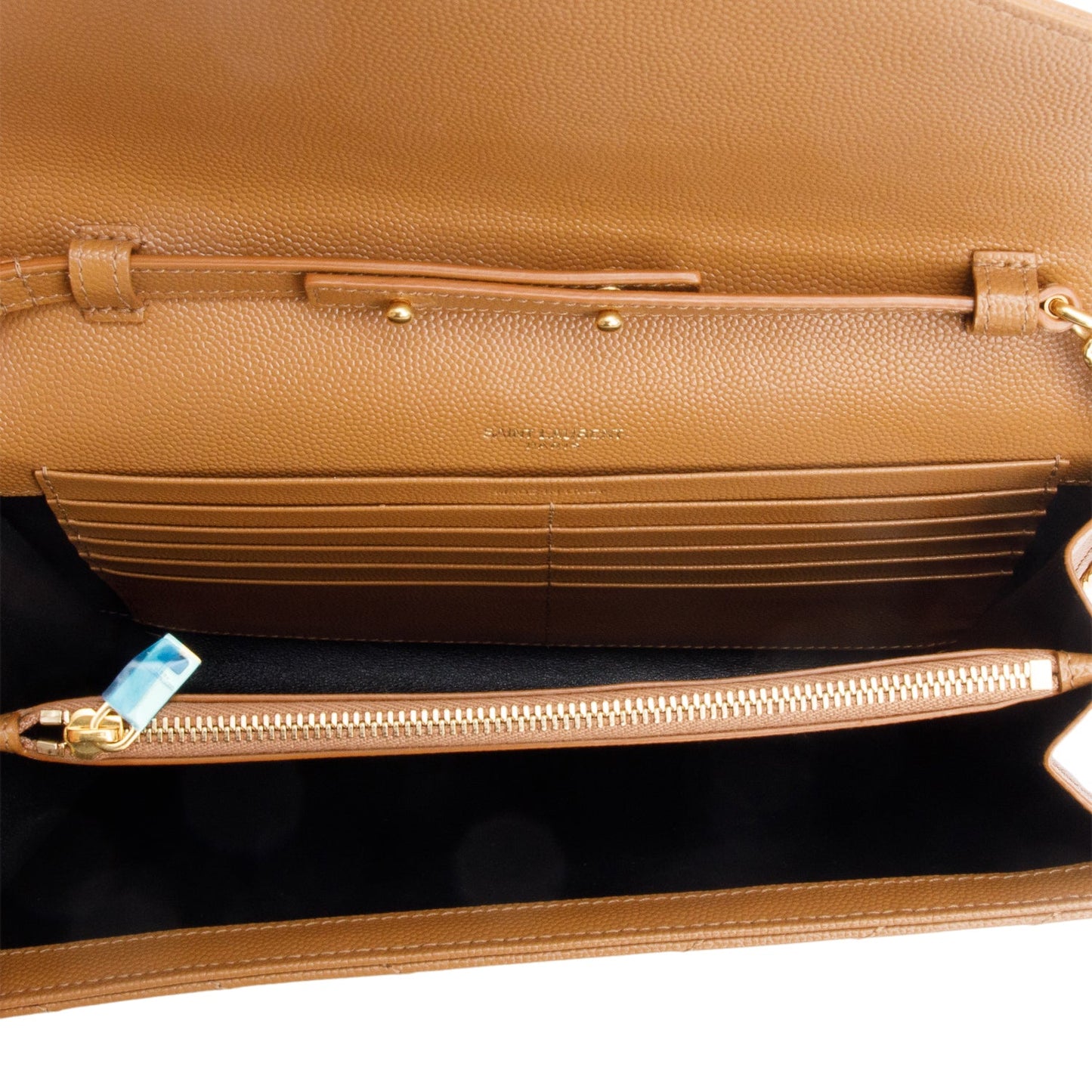 Saint Laurent Brown Cassandre Matelasse Envelope Chain Wallet