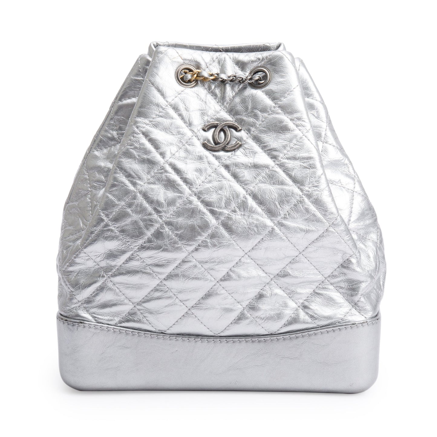 Chanel Metallic Silver Aged Calfskin Leather Small Gabrielle Backpack