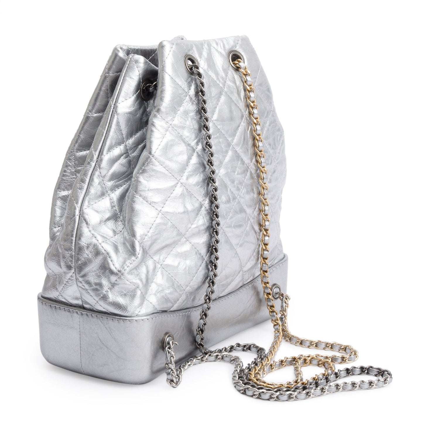 Chanel Metallic Silver Aged Calfskin Leather Small Gabrielle Backpack