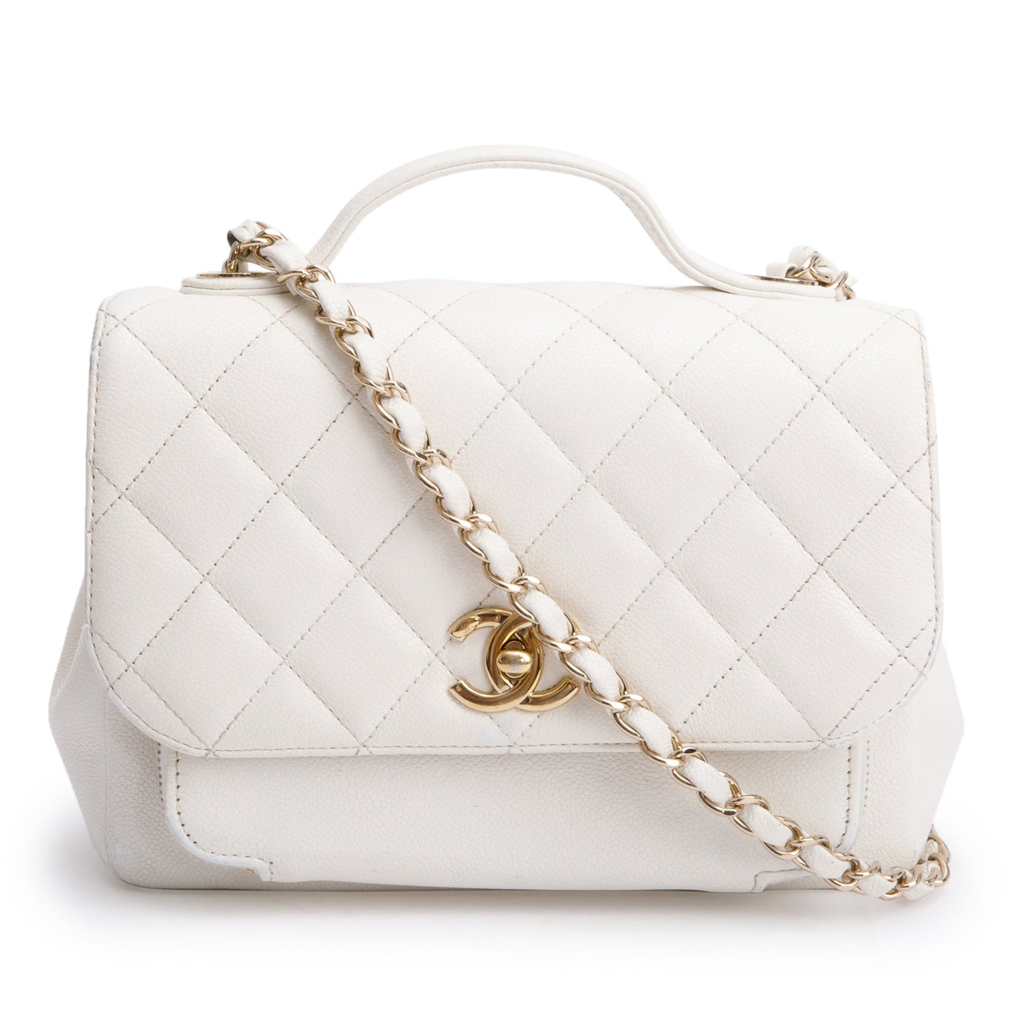 Chanel White Caviar Leather Small Business Affinity Flap Bag