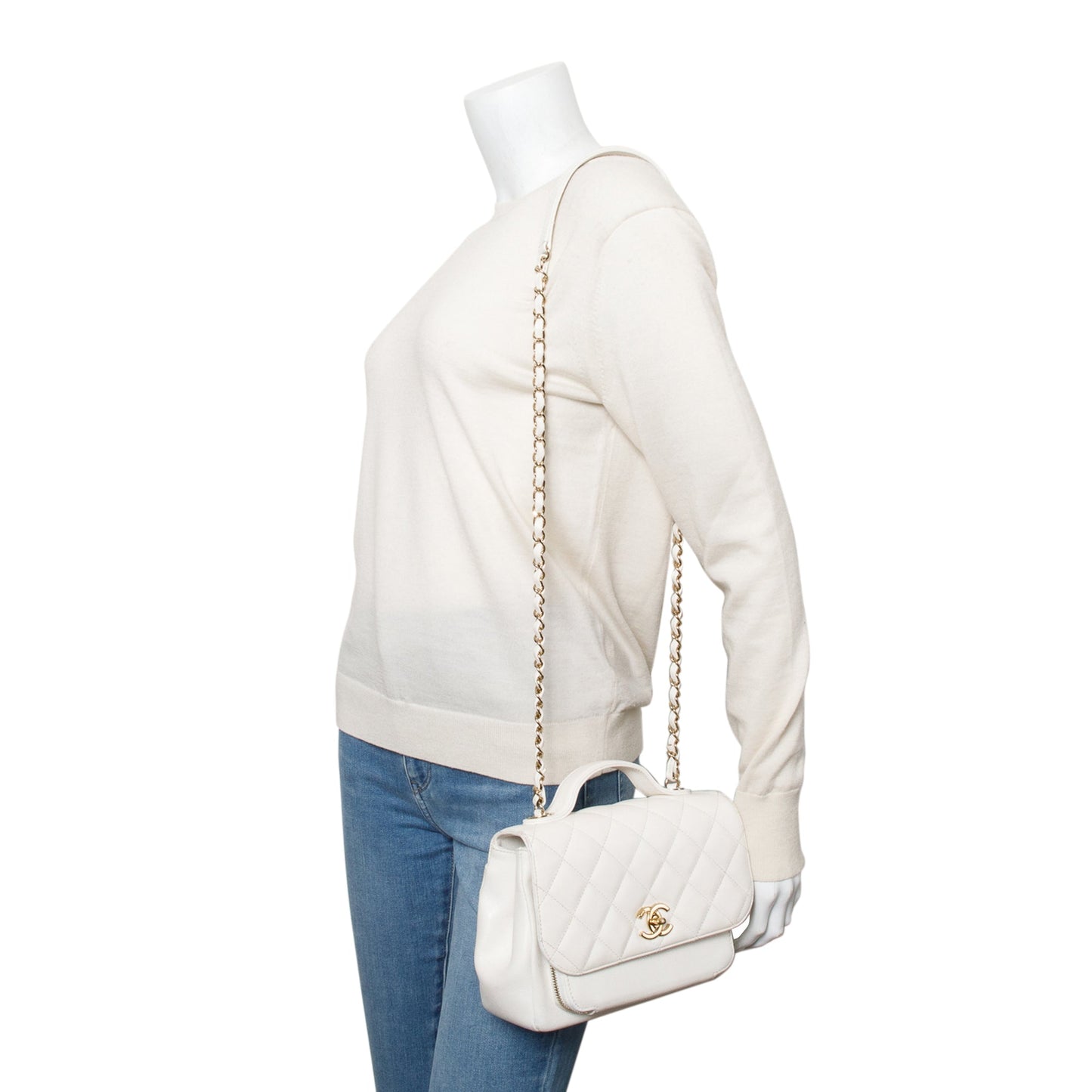 Chanel White Caviar Leather Small Business Affinity Flap Bag