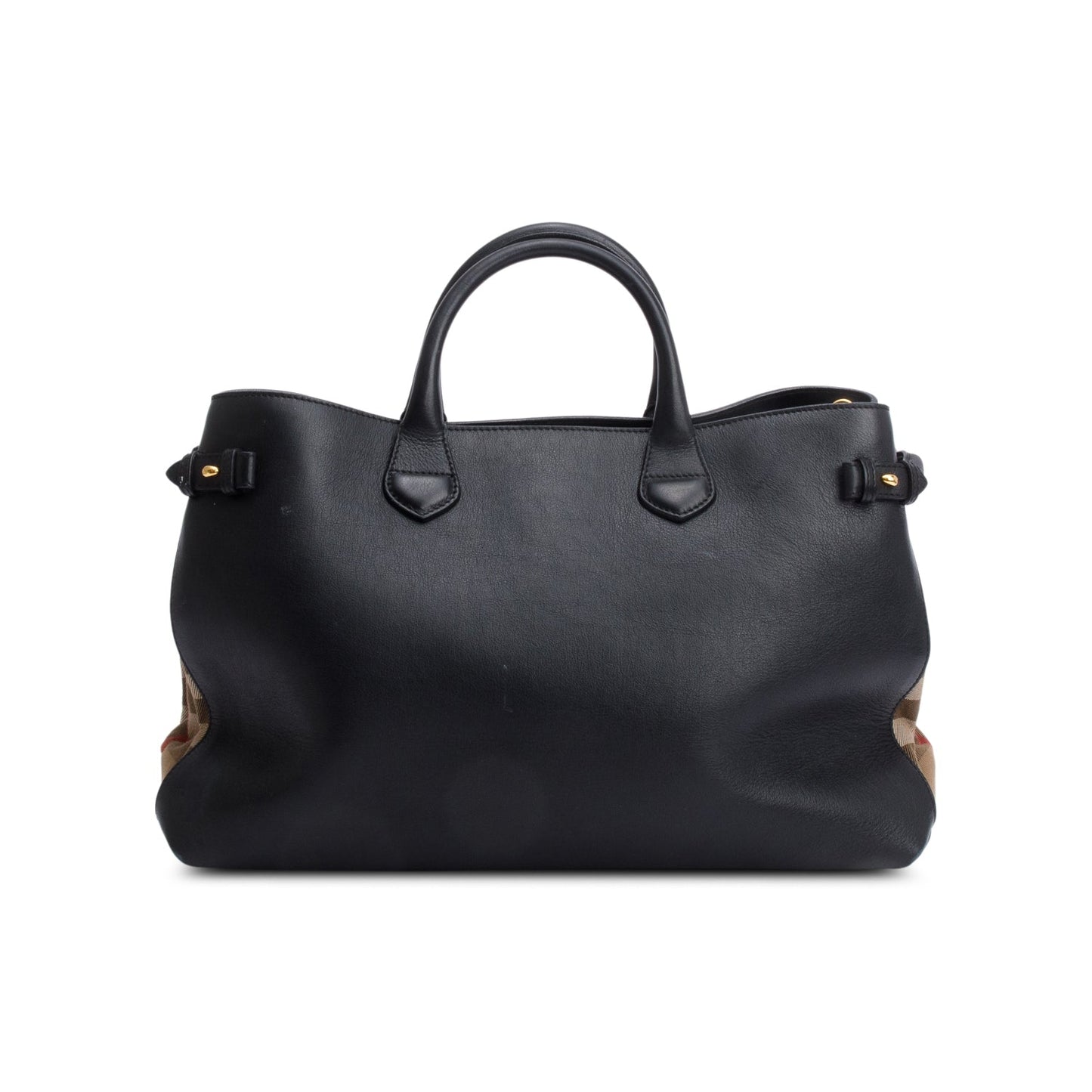 Burberry Black Calfskin Leather House Check Large Banner Tote