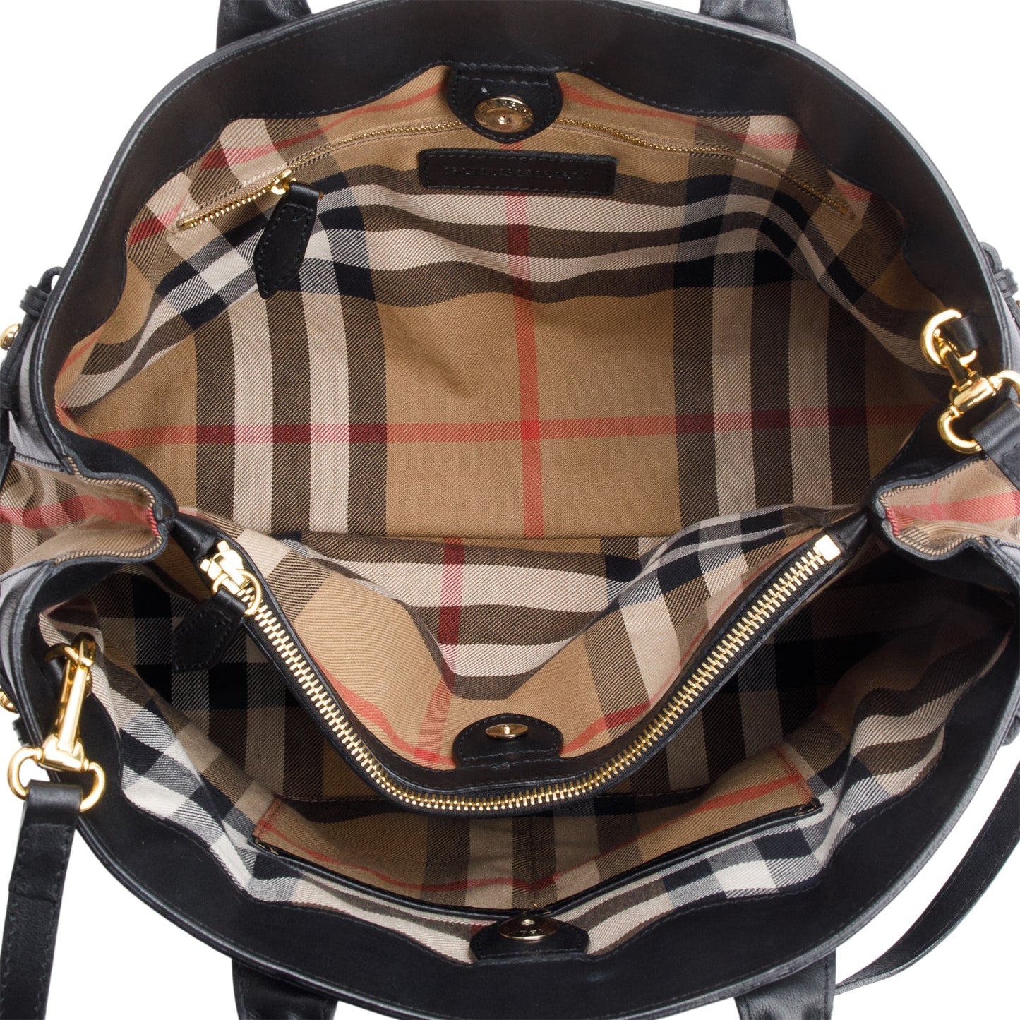 Burberry Black Calfskin Leather House Check Large Banner Tote