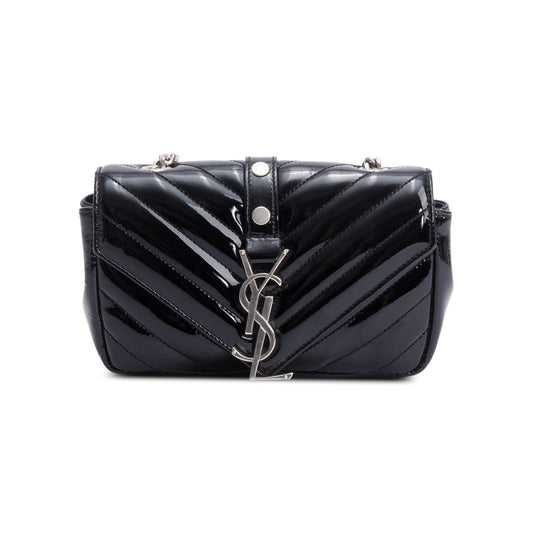 Saint Laurent Black Patent Leather Matelasse Chevron Classic Baby Chain Crossbody Bag