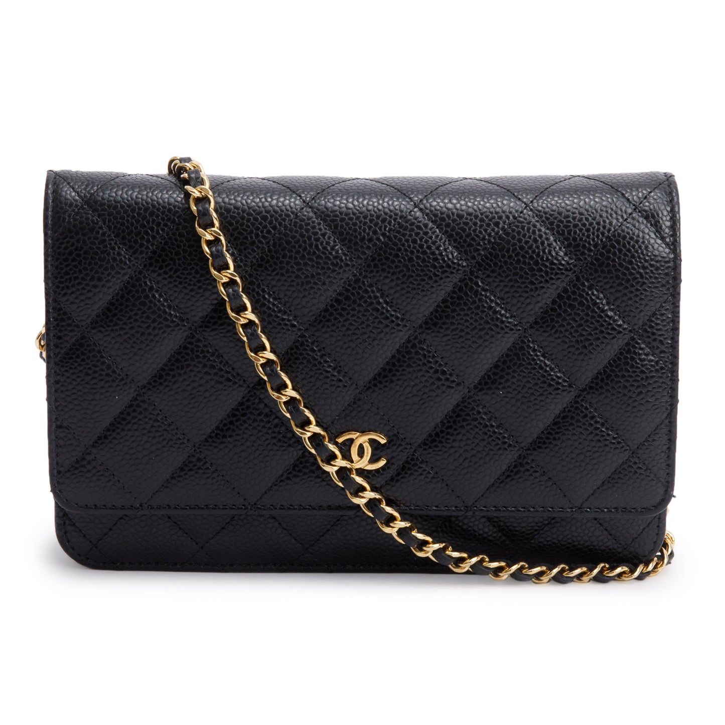 Chanel 2022 Black Quilted Caviar Leather Classic Wallet on Chain