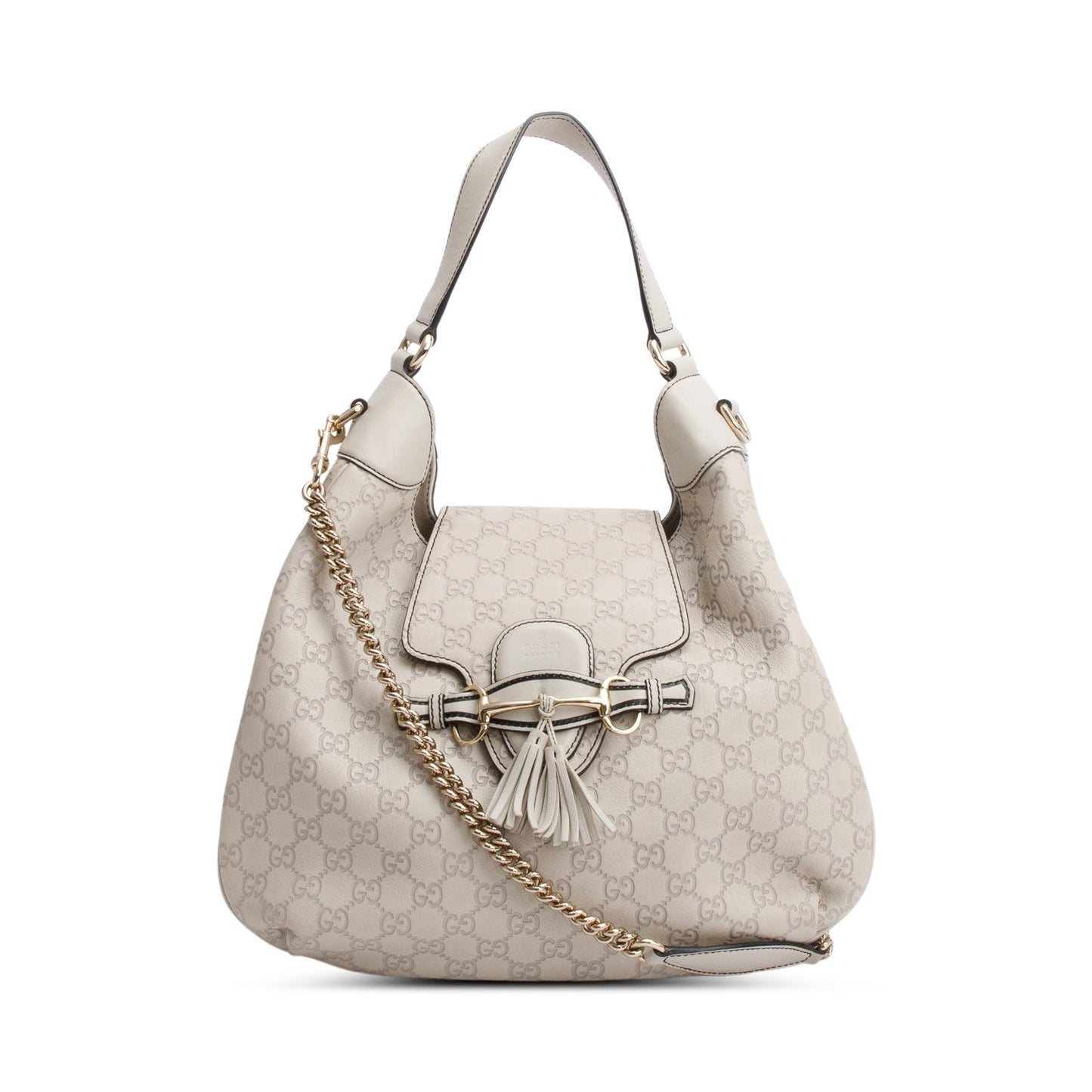Gucci White Guccissima Leather Medium Emily Chain Hobo Bag