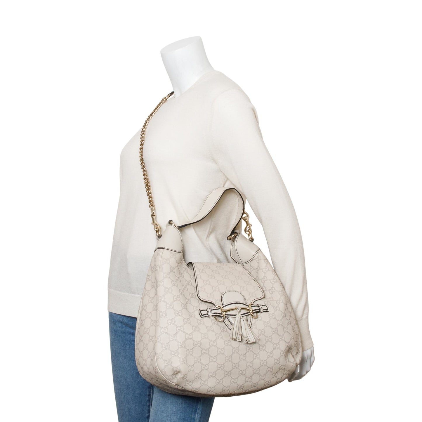 Gucci White Guccissima Leather Medium Emily Chain Hobo Bag