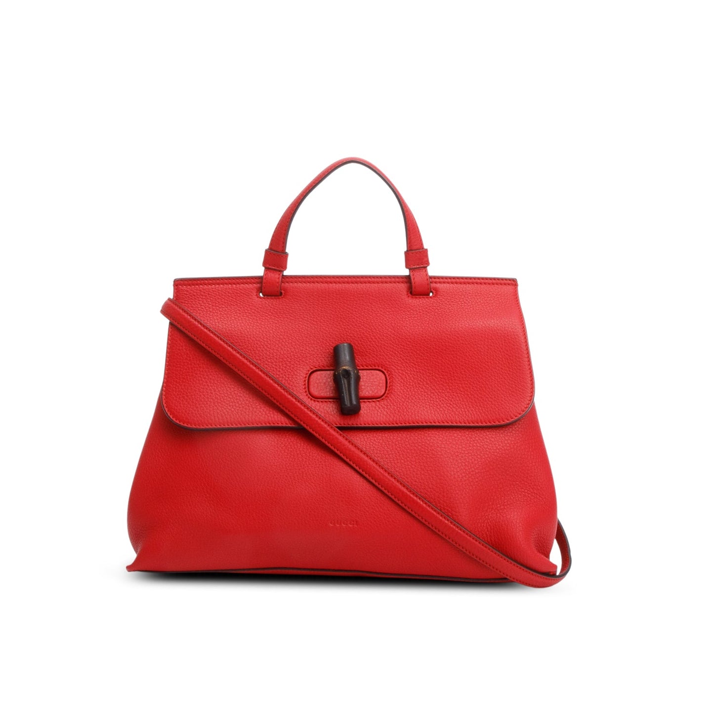 Gucci Red Calfskin Leather Medium Bamboo Daily Bag