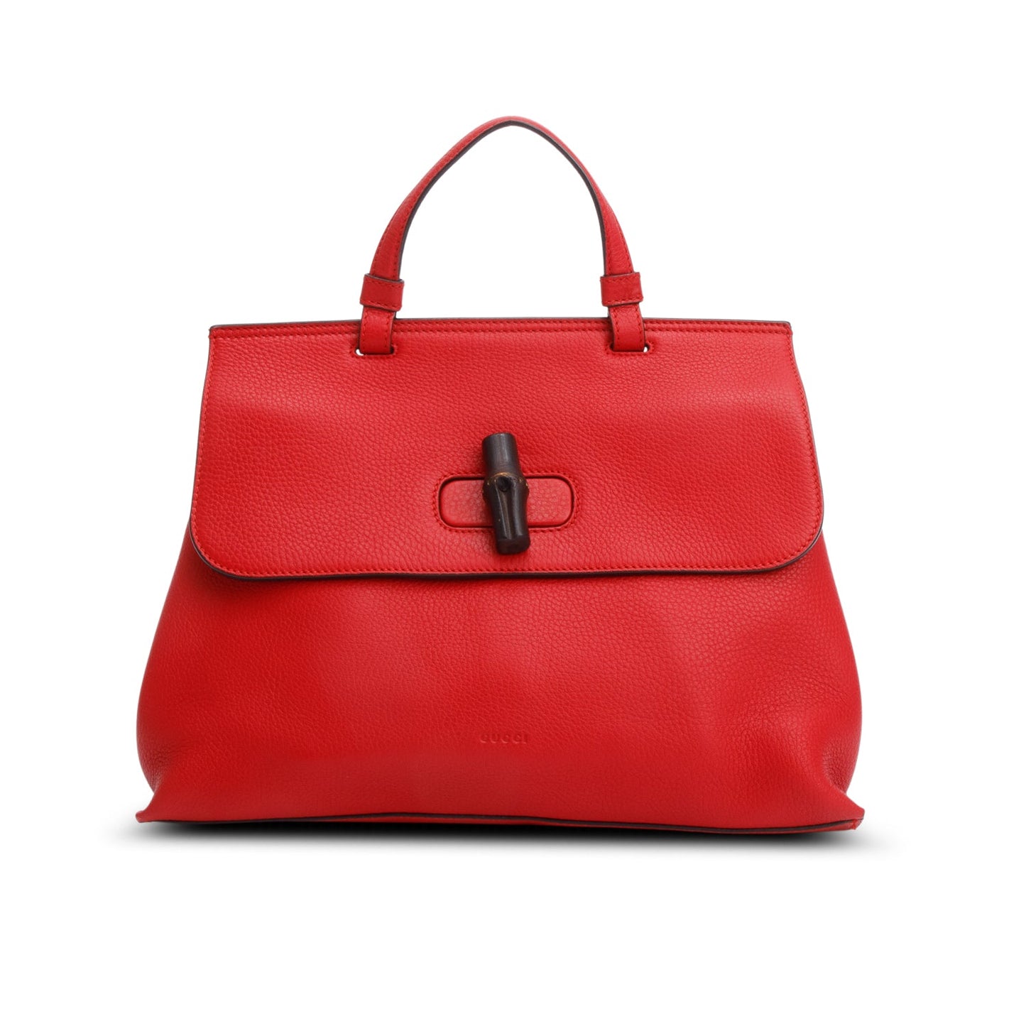 Gucci Red Calfskin Leather Medium Bamboo Daily Bag