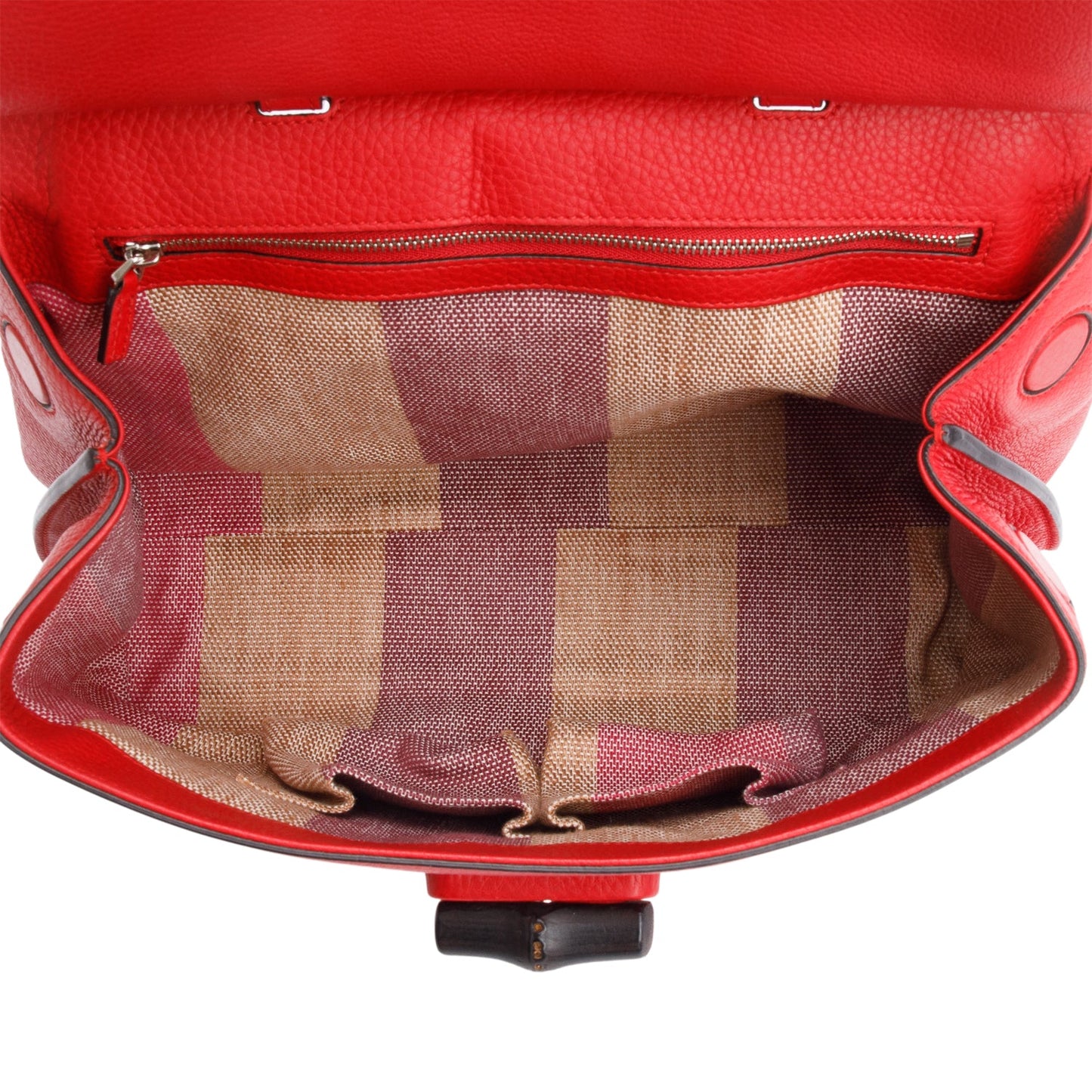 Gucci Red Calfskin Leather Medium Bamboo Daily Bag