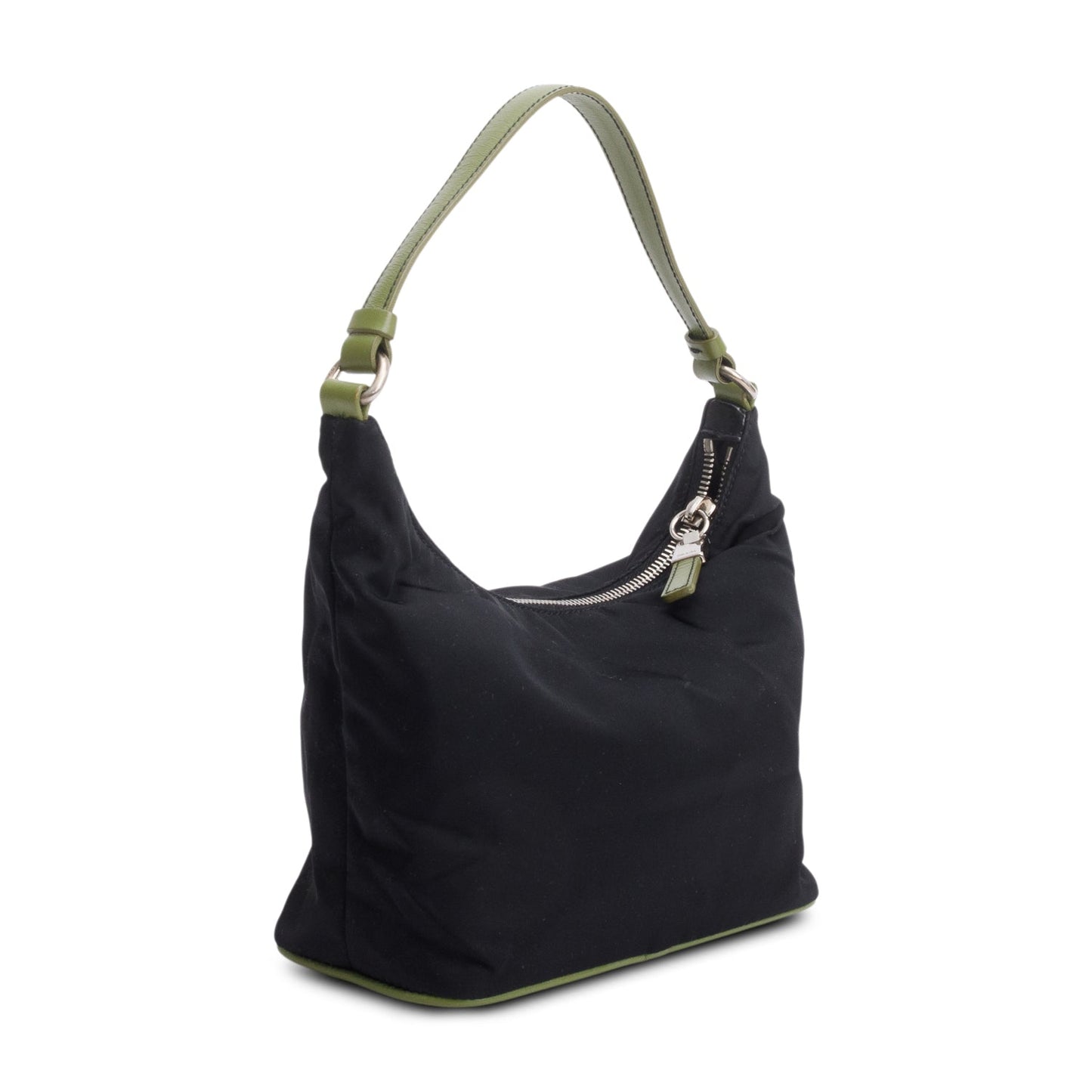 Prada Black Tessuto Green Leather Mini Sirio Pocket Hobo Bag