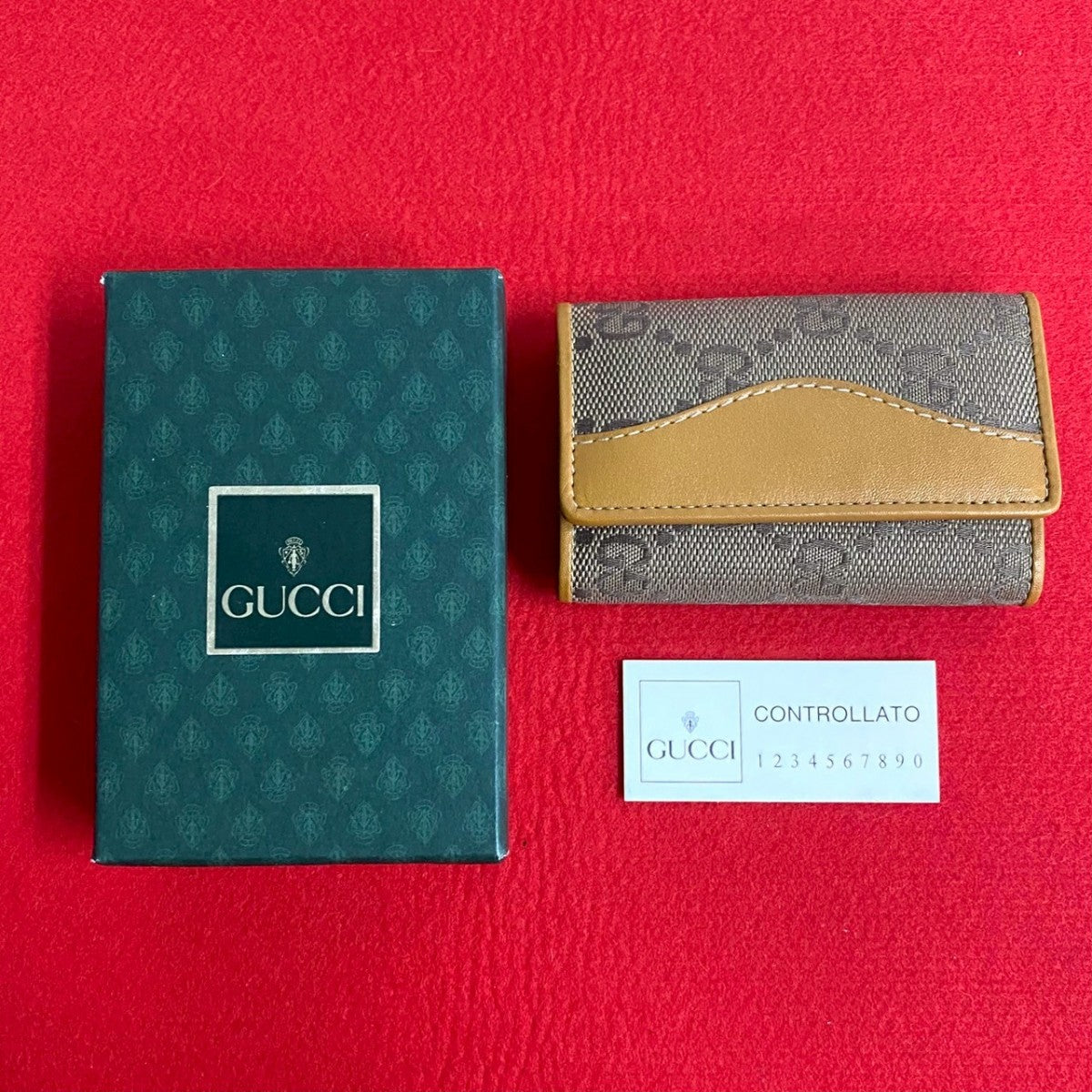 GUCCI Key case Key holder  Canvas, Leather Brown GG logo mens(Unisex)