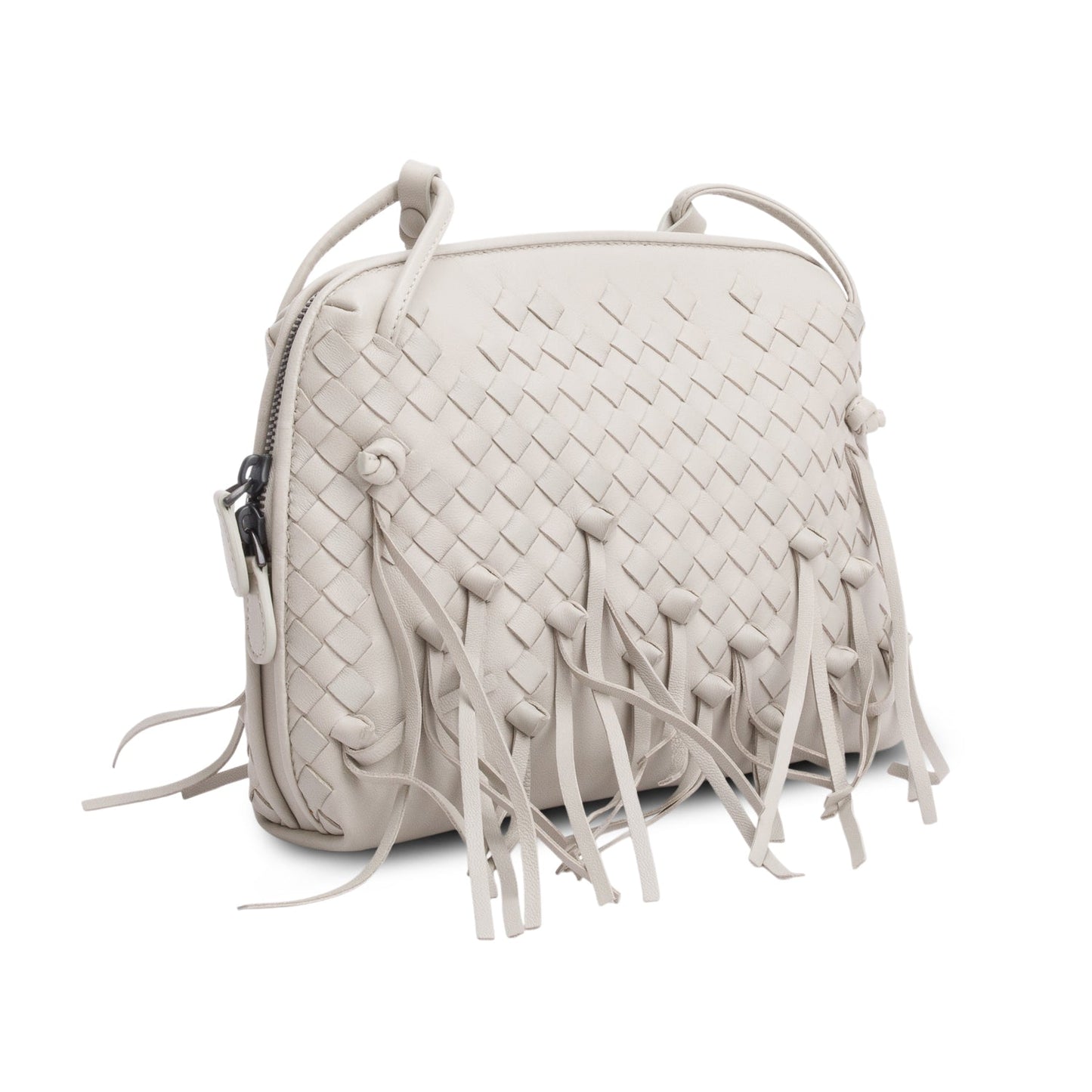 Bottega Veneta Grey Intrecciato Nappa Leather Fringe Nodini Crossbody Bag