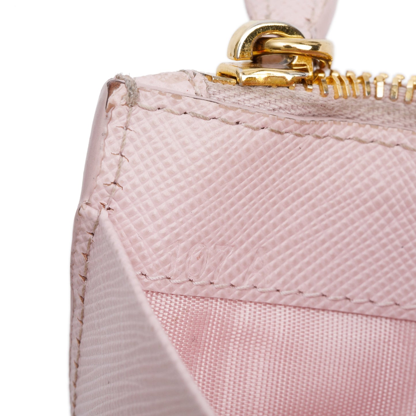 Prada Pink Saffiano Leather Triangle Logo Zip Card Holder