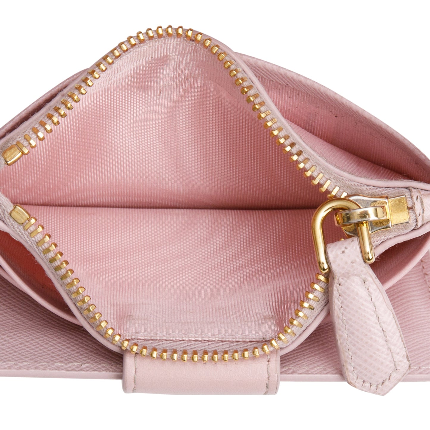 Prada Pink Saffiano Leather Triangle Logo Zip Card Holder