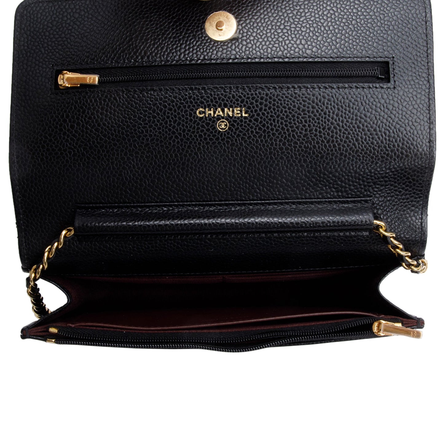 Chanel Black Quilted Caviar Leather Classic Wallet on Chain
