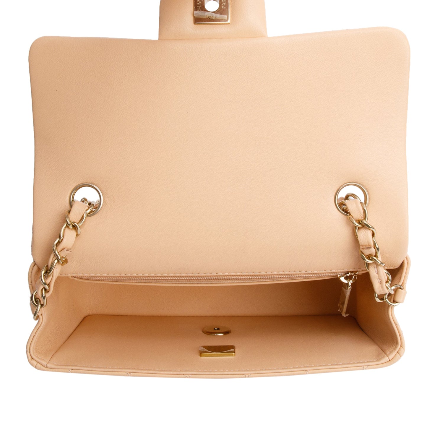 Chanel 2025 Beige Quilted Lambskin Leather Classic Mini Rectangular Flap Bag