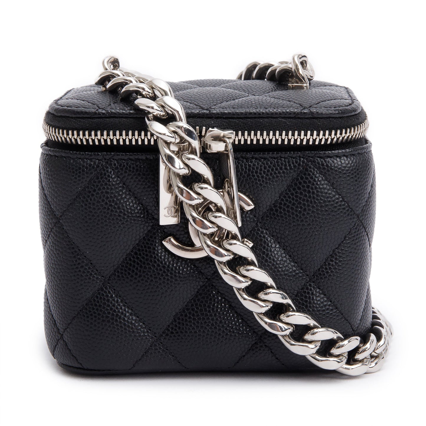 Chanel 2021 Black Caviar Leather Micro Coco Vanity Case
