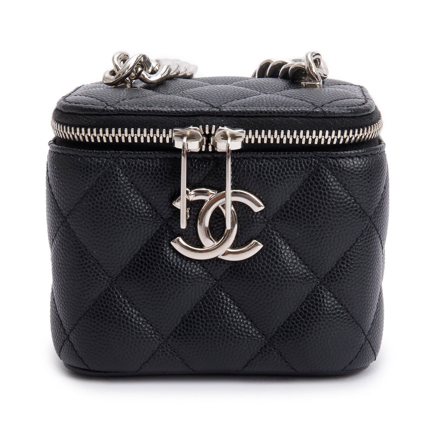 Chanel 2021 Black Caviar Leather Micro Coco Vanity Case