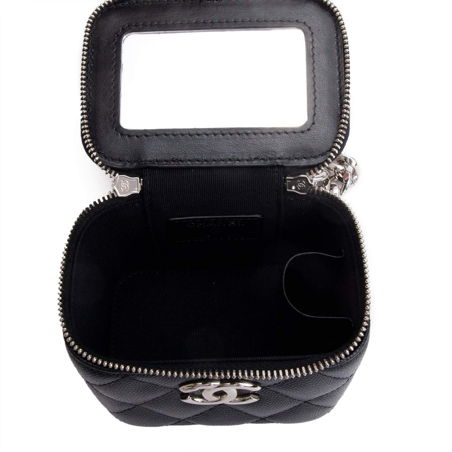 Chanel 2021 Black Caviar Leather Micro Coco Vanity Case