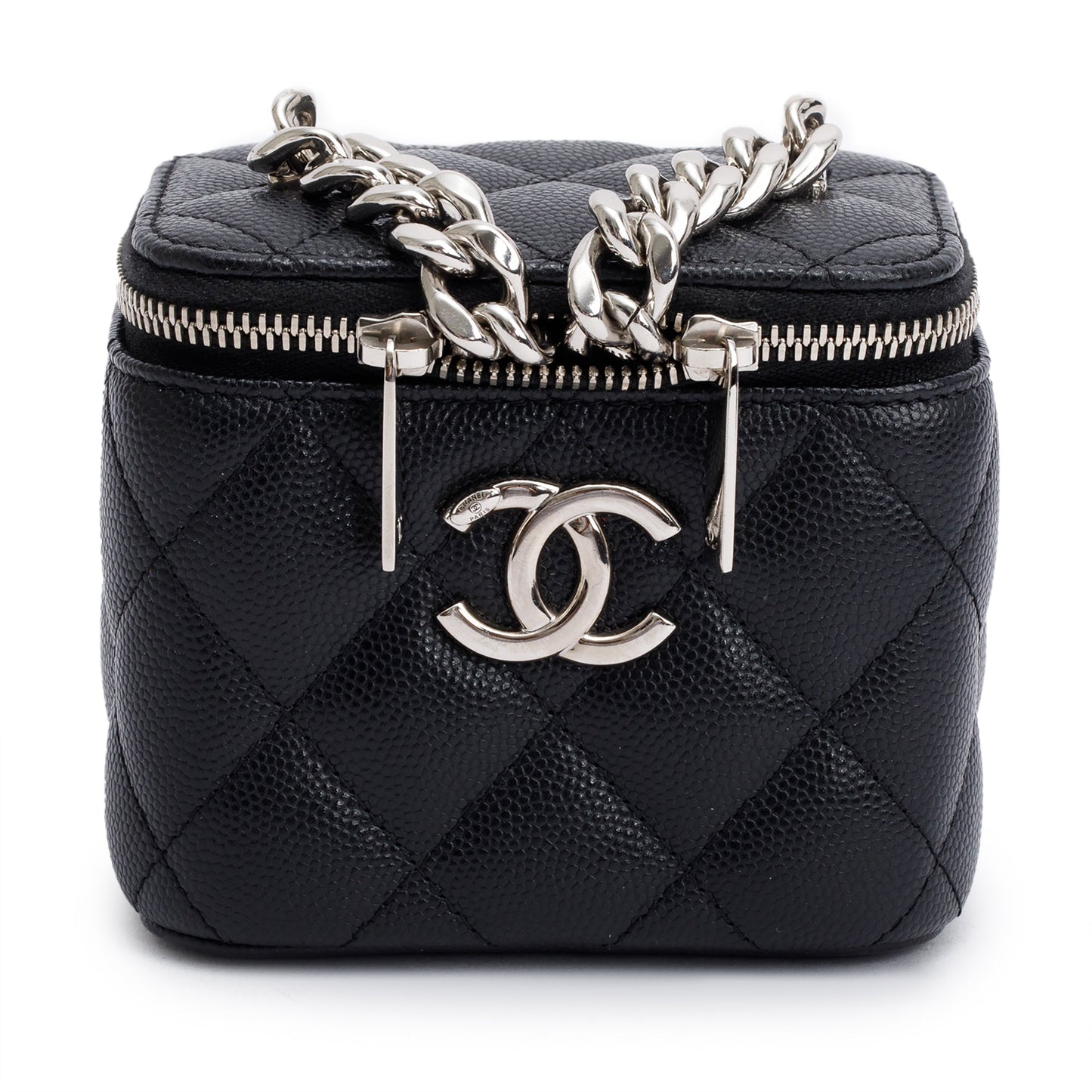 Chanel 2021 Black Caviar Leather Micro Coco Vanity Case