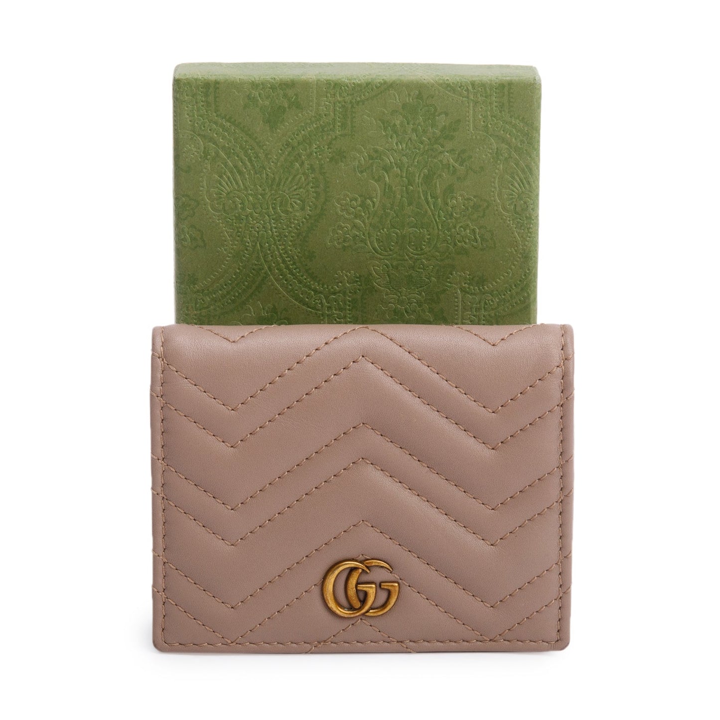Gucci Beige Quilted GG Marmont Leather Card Case Wallet