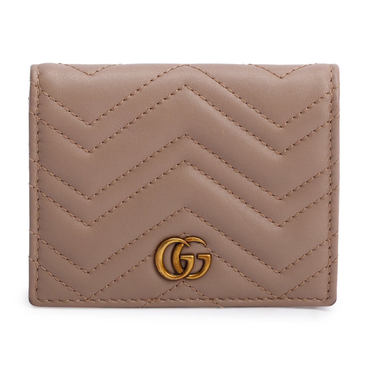 Gucci Beige Quilted GG Marmont Leather Card Case Wallet