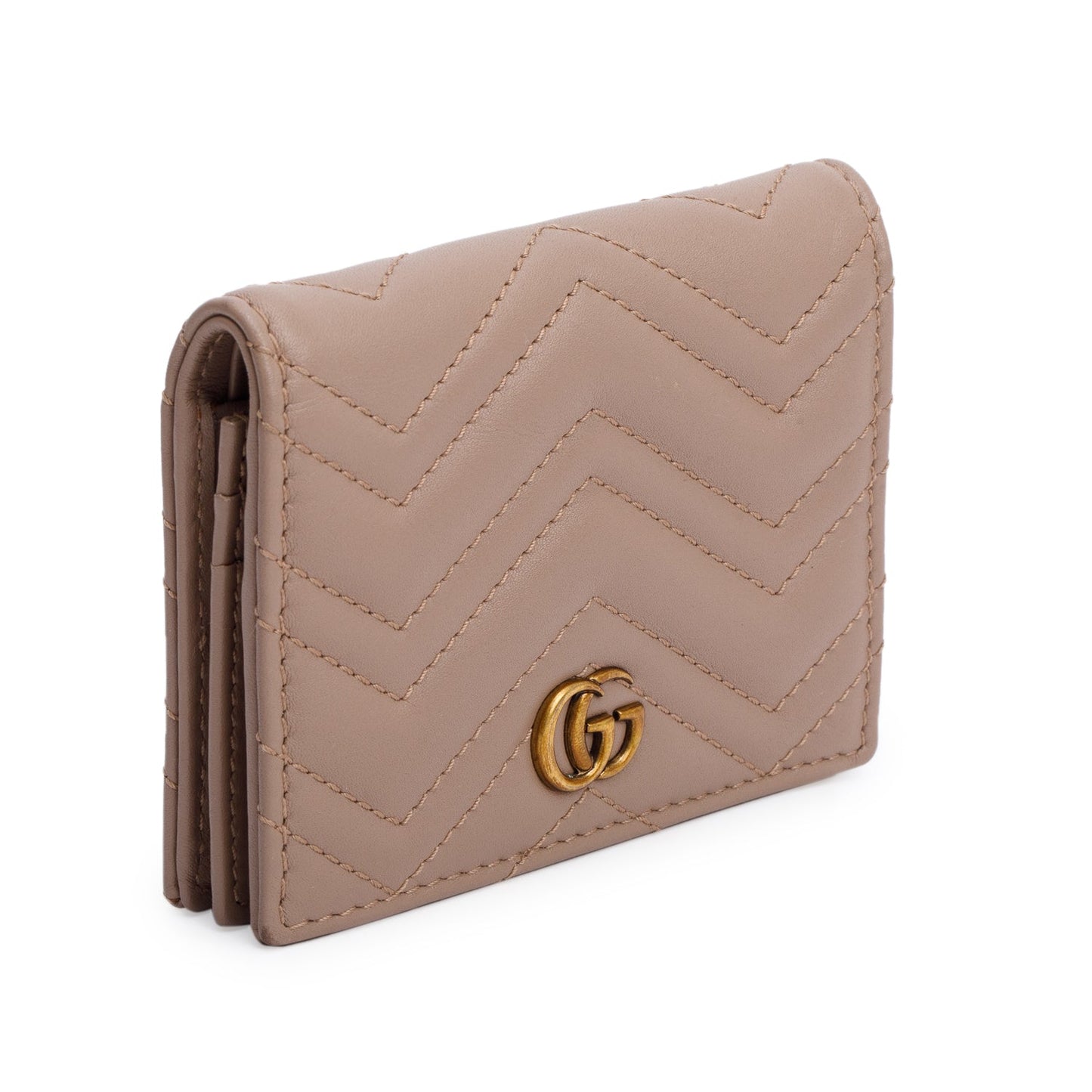 Gucci Beige Quilted GG Marmont Leather Card Case Wallet