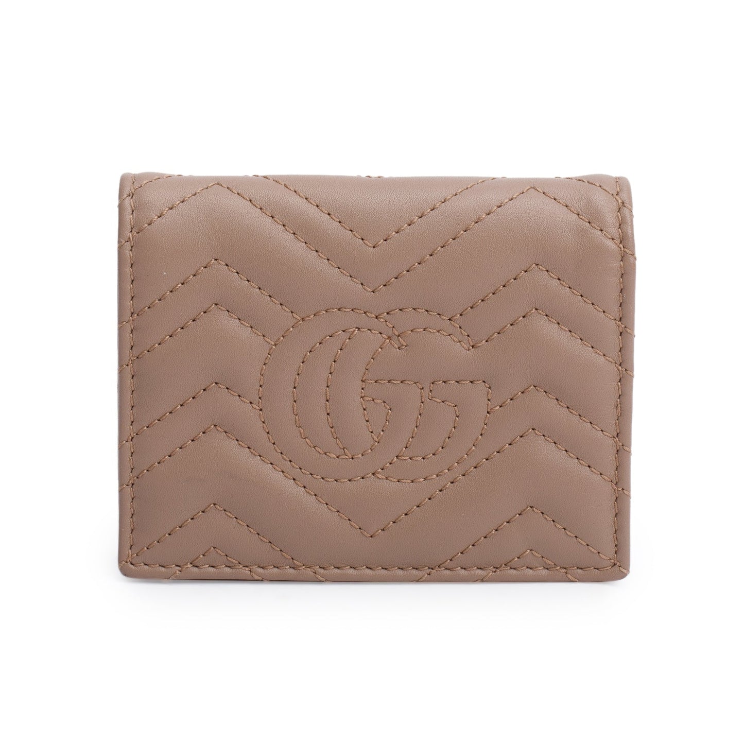 Gucci Beige Quilted GG Marmont Leather Card Case Wallet