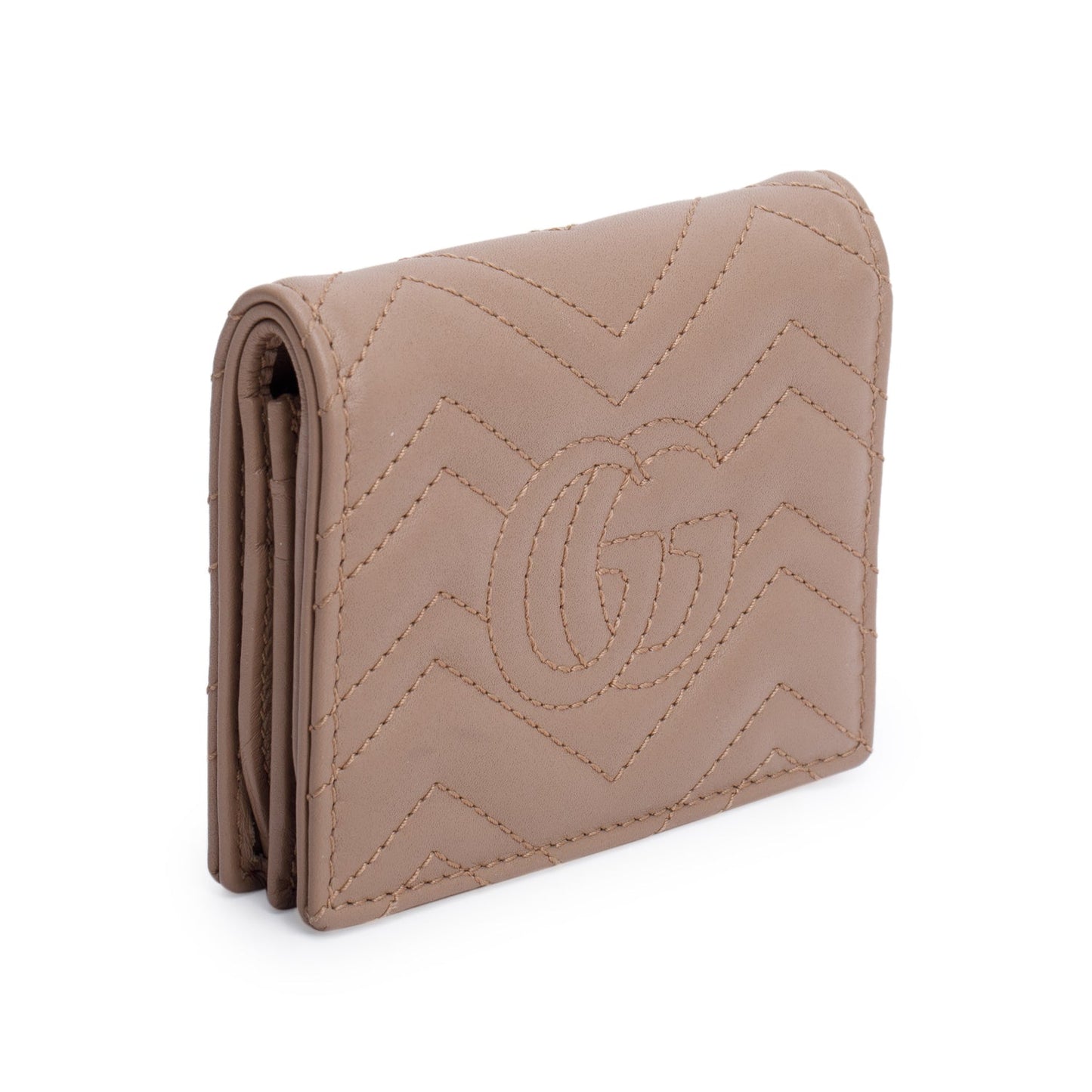 Gucci Beige Quilted GG Marmont Leather Card Case Wallet