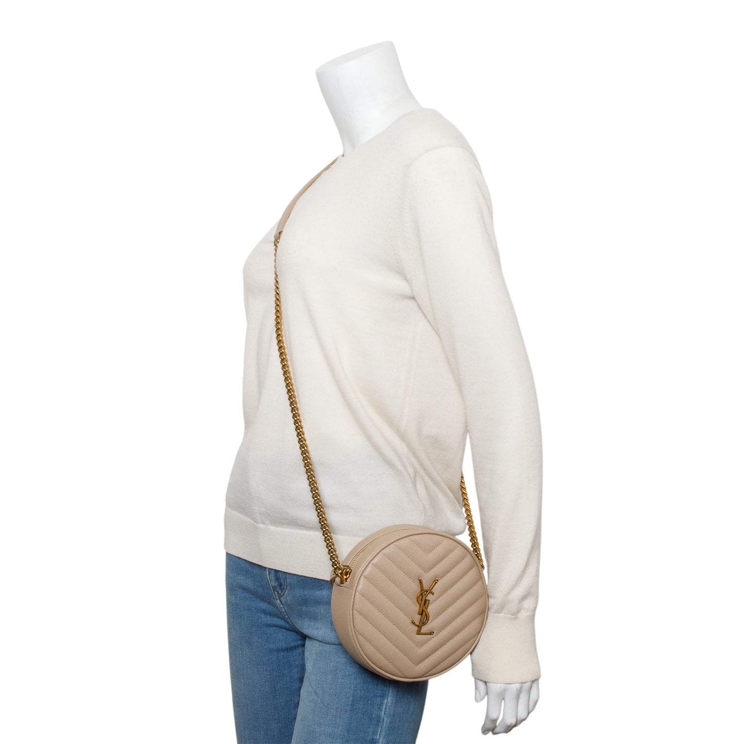 Saint Laurent 2021 Beige Quilted Leather Round Camera Bag